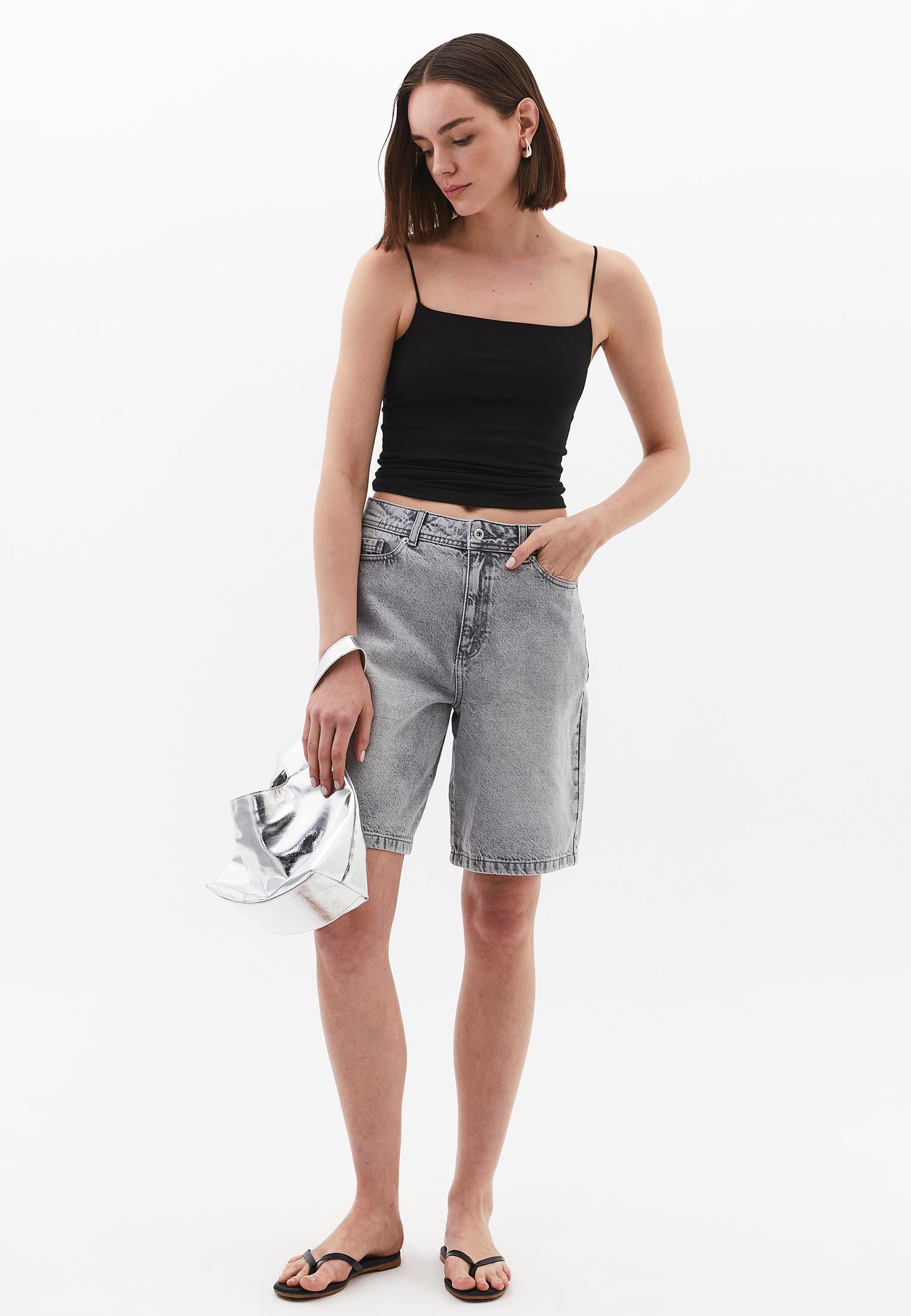Wide Neck Strappy Tank Top - BLACK