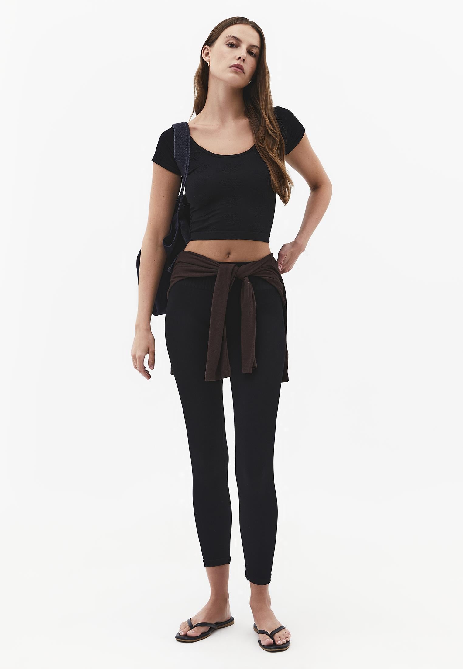 Wide Neck Short Sleeve Bodycon T-Shirt - BLACK