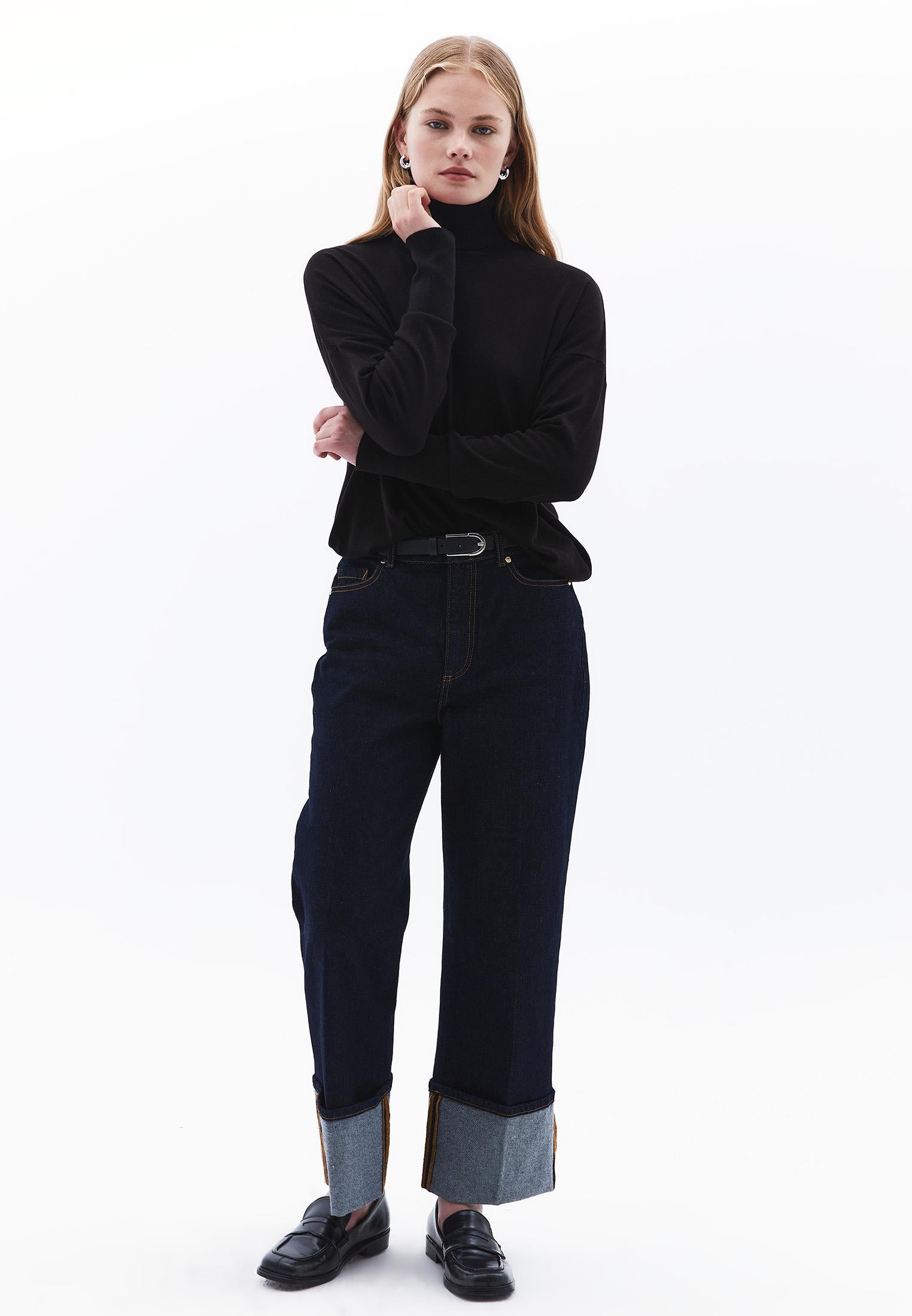 Turtleneck Long Sleeve Comfortable Knitwear - BLACK