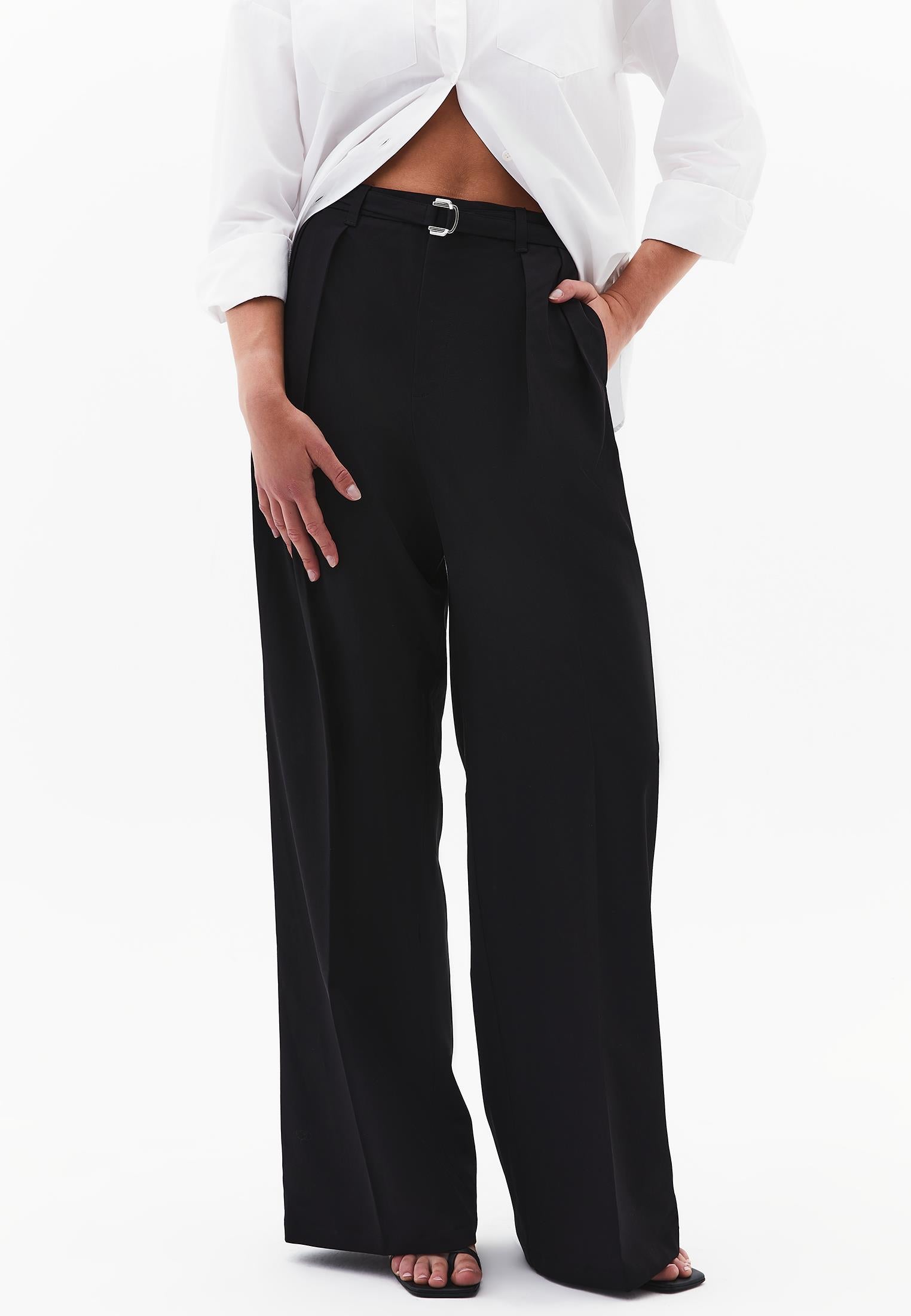 High Waist Wide Leg Pants - BLACK