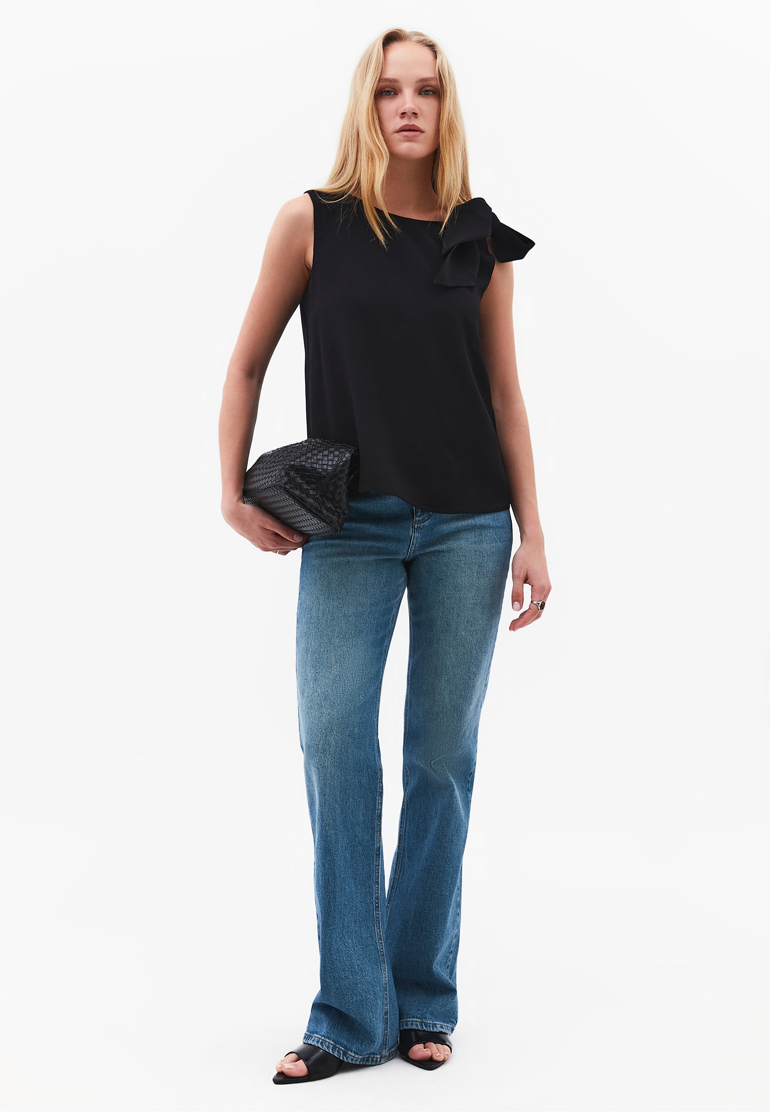 Boat Neck Blouse With Bow Detail - BLACK