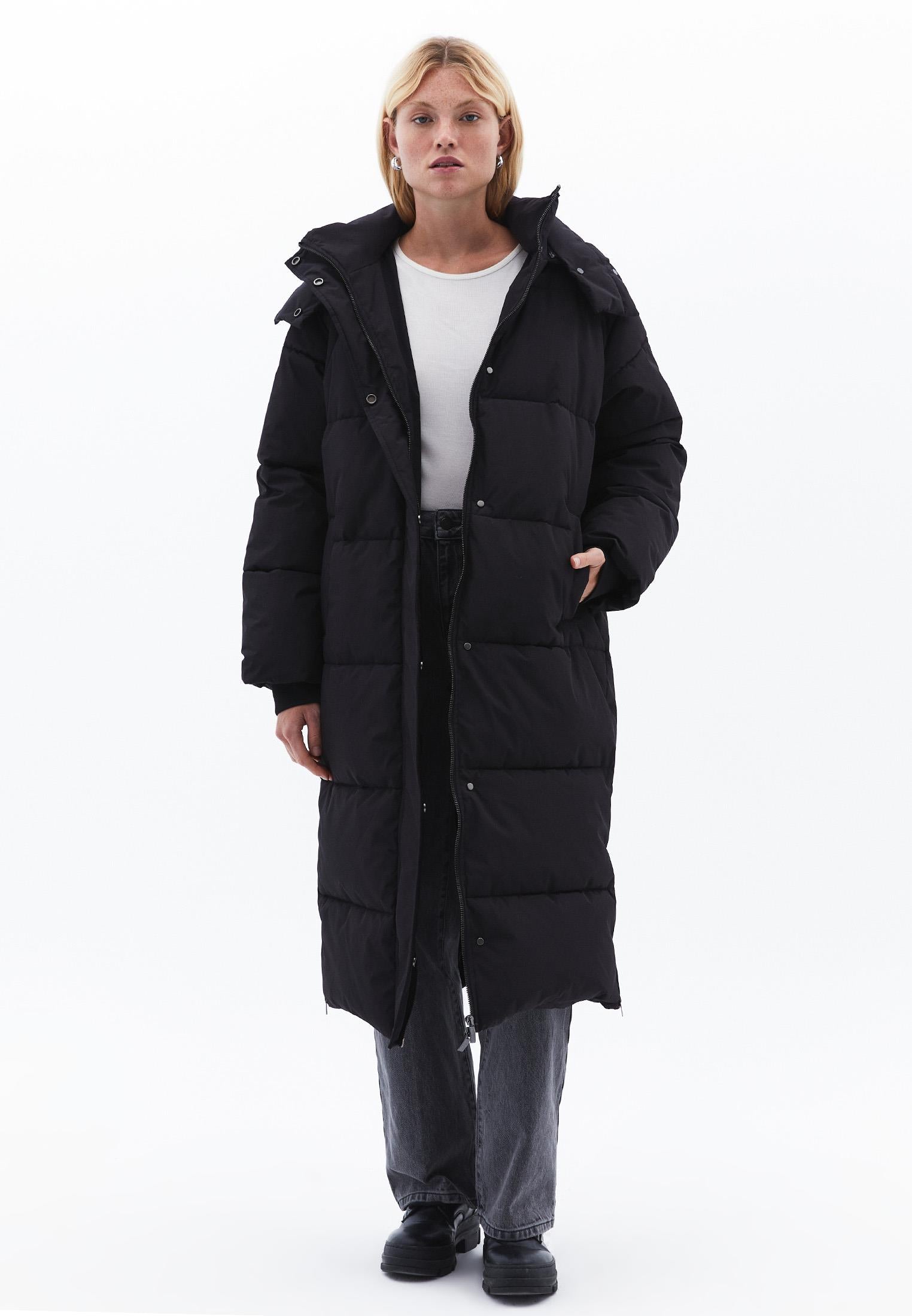 Long Coat With Zipper Detail - BLACK