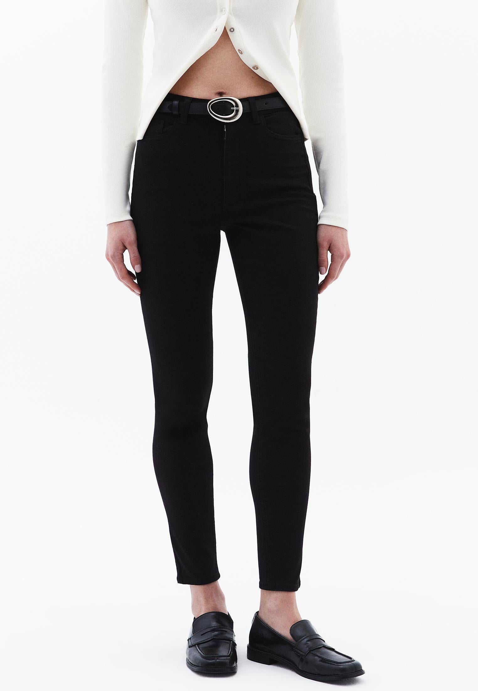 High Waist Skinny Standard Trousers - BLACK