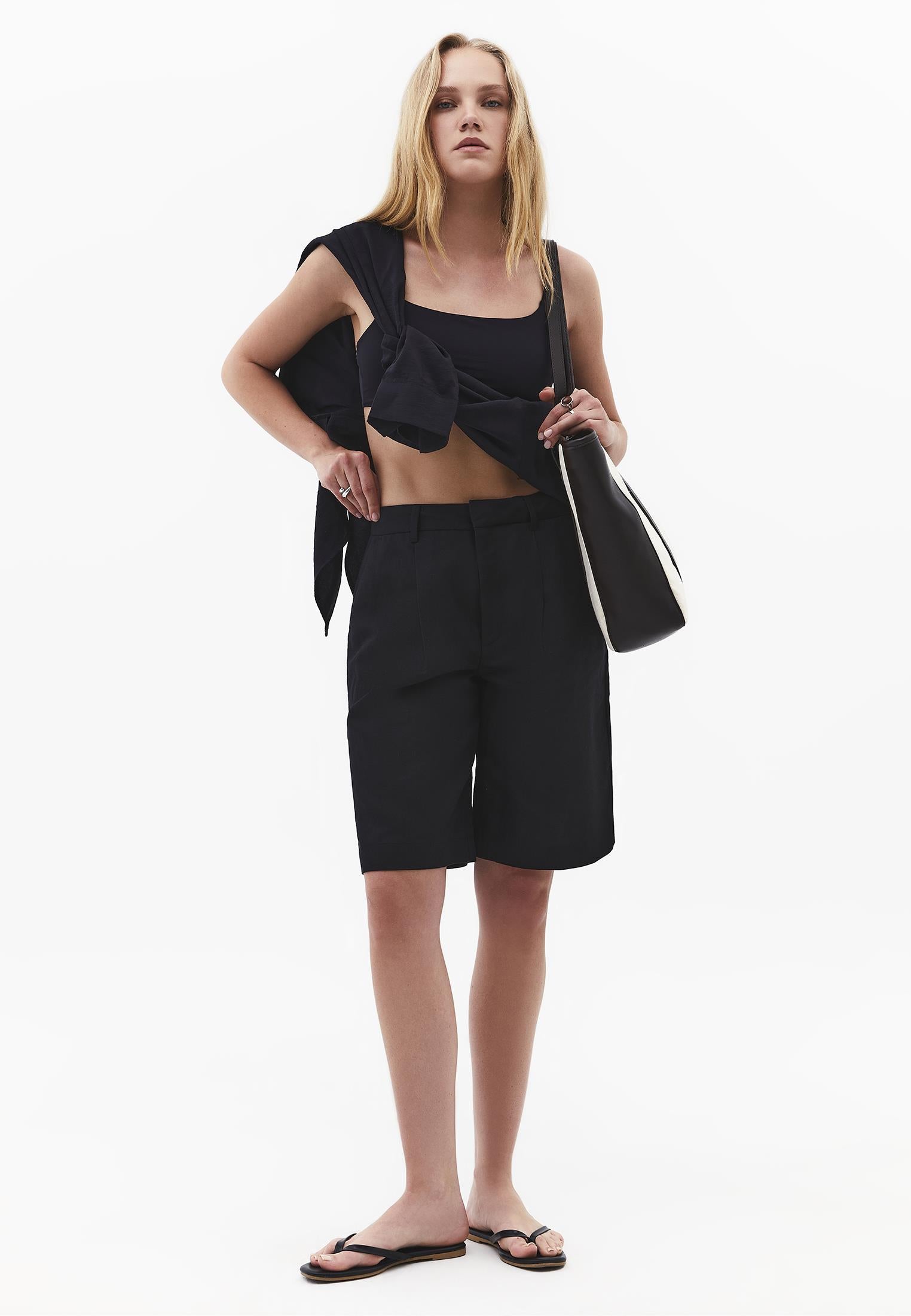 Square Neck Sleeveless Strap Bustier - BLACK