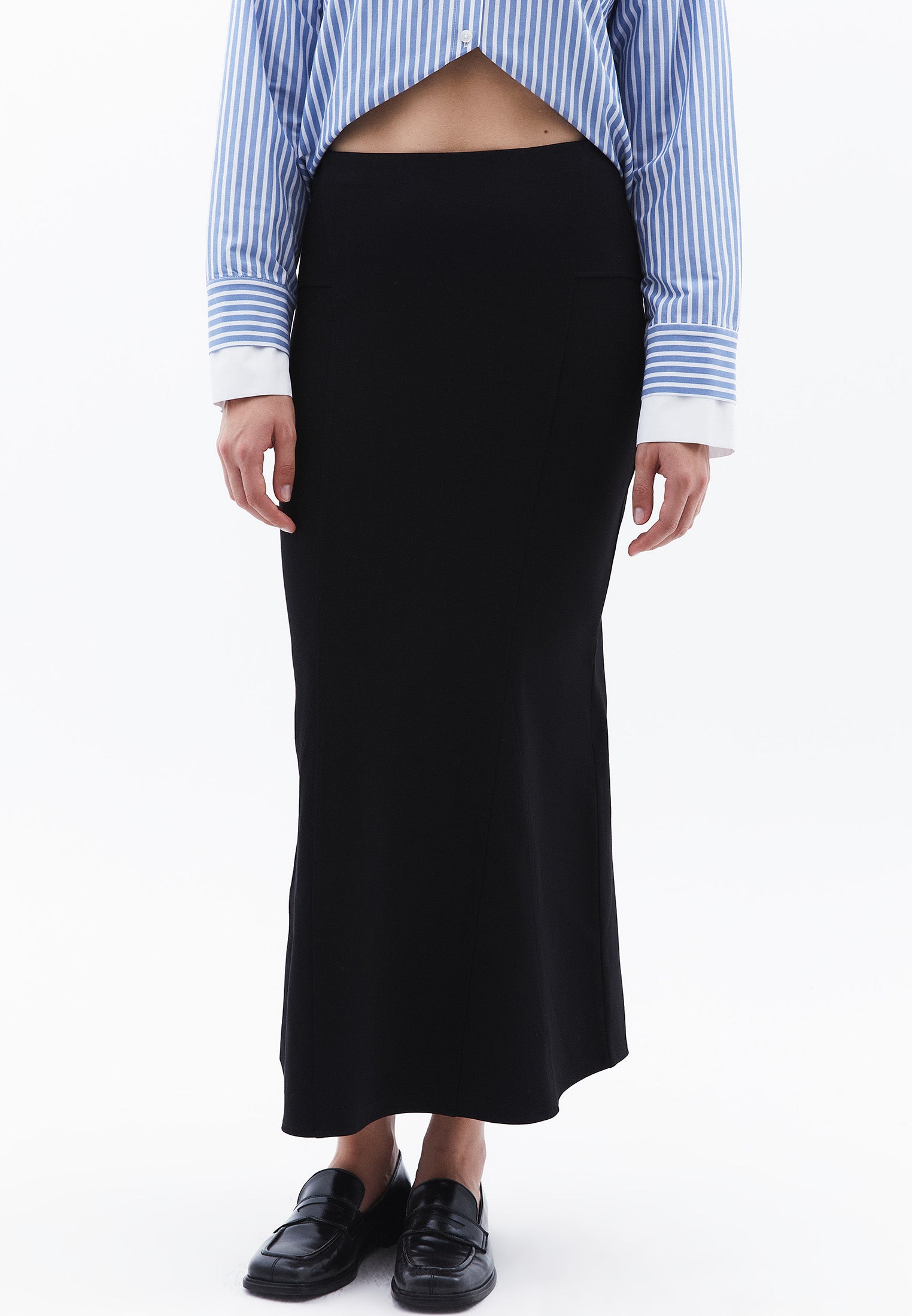 Long Skirt With Ruffle Detail - BLACK