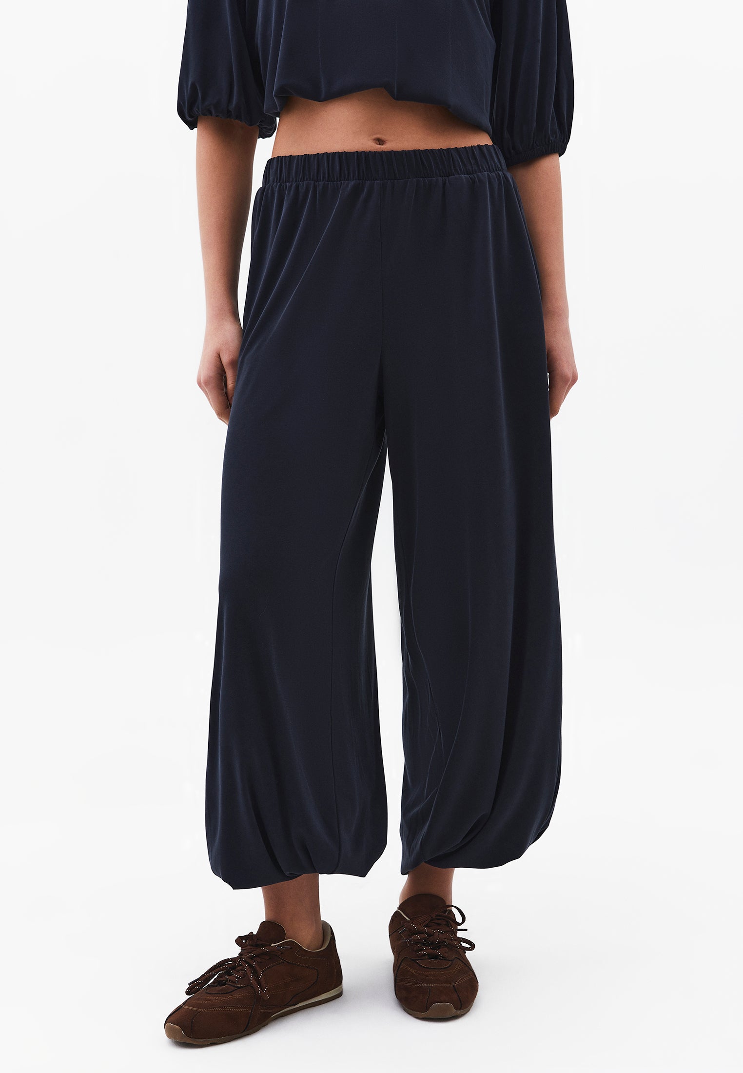 Balloon Form High Waist Jogger Pants - BLACK