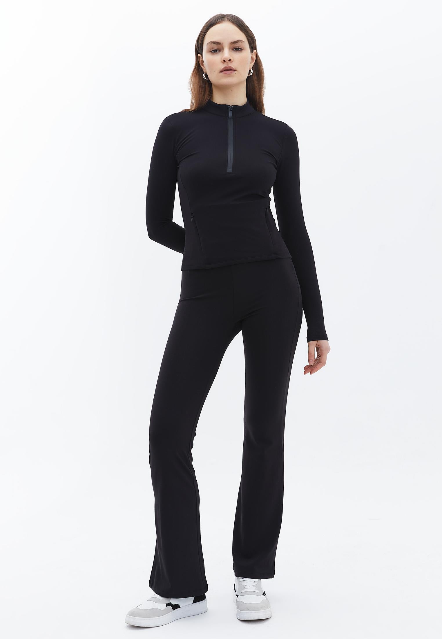 High Neck Long Sleeve T-Shirt - BLACK