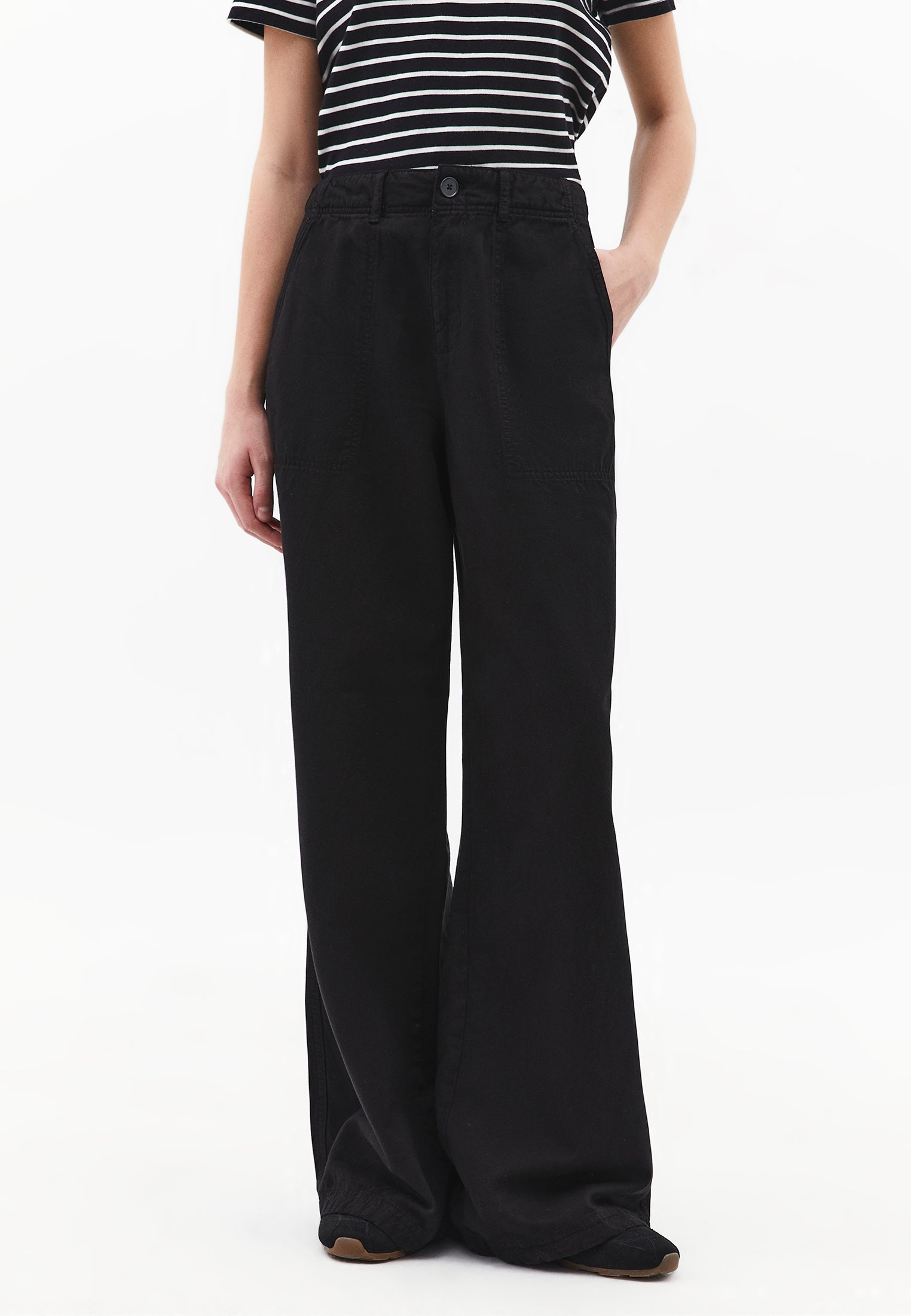 Wide Leg High Waist Pants - BLACK