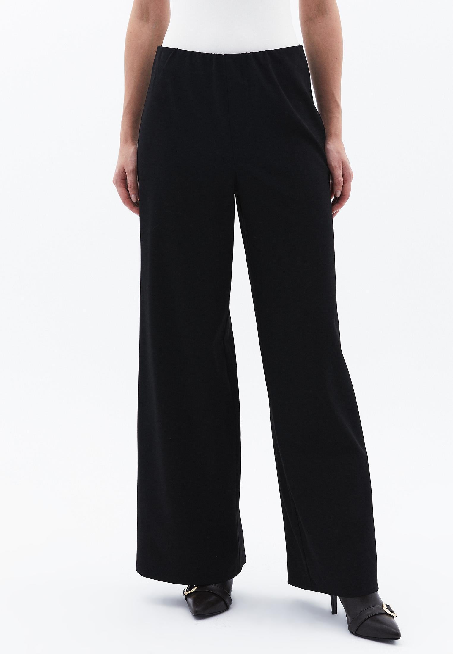 Ultra High Waist Wide Leg Long Pants - BLACK