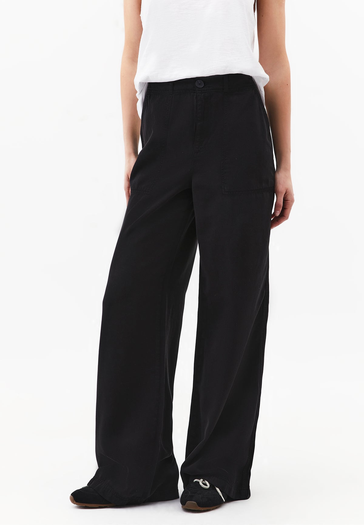 High Waist Pocket Detailed Wide Leg Pants - BLACK