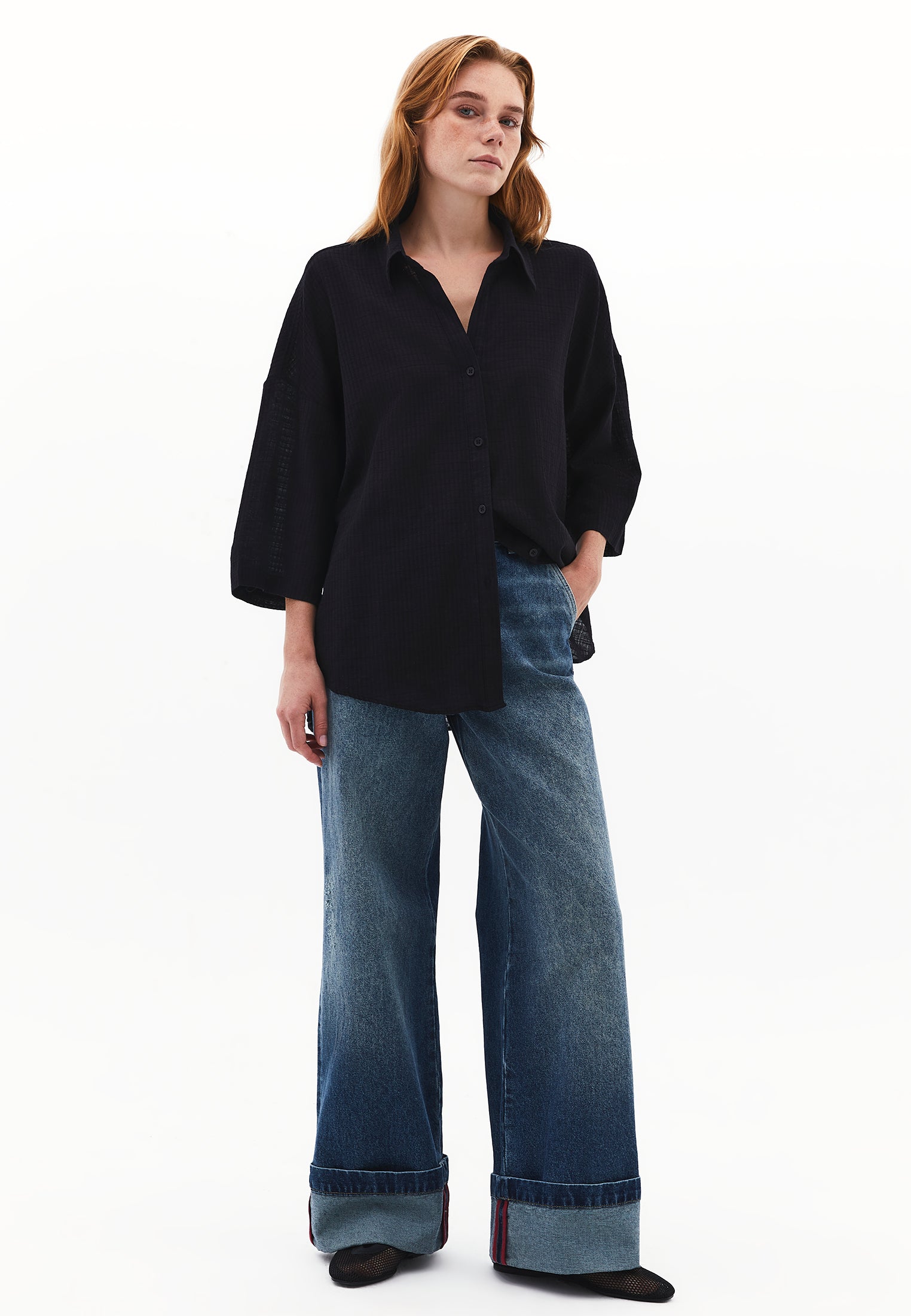 Shirt Collar Oversize Button Detailed Standard Shirt - BLACK