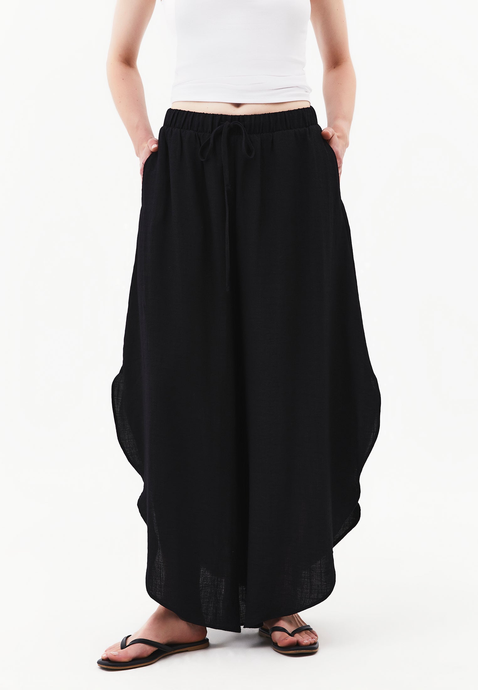 High Waist Wide Leg Pants - BLACK