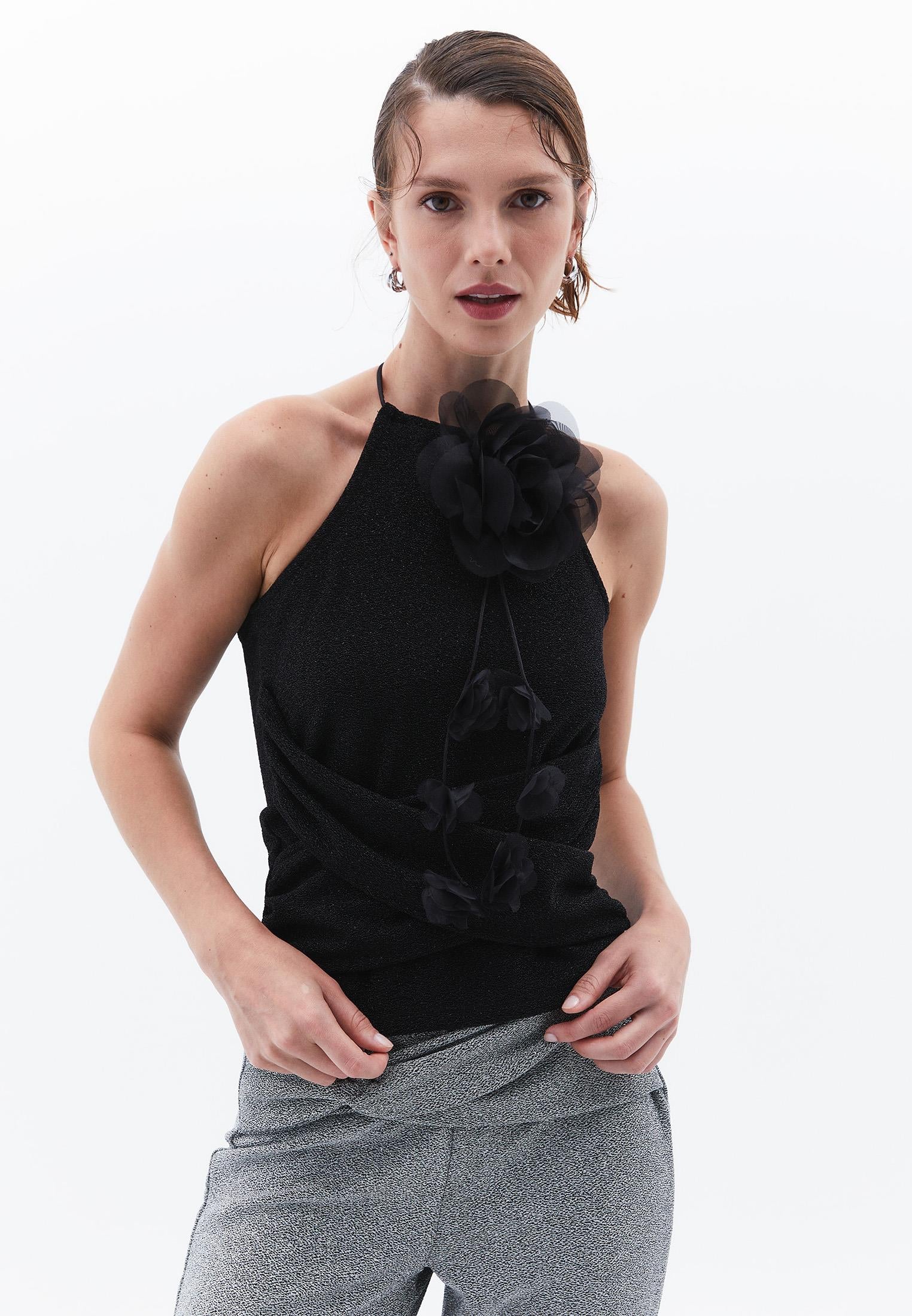 Halter Neck Tank Top - BLACK