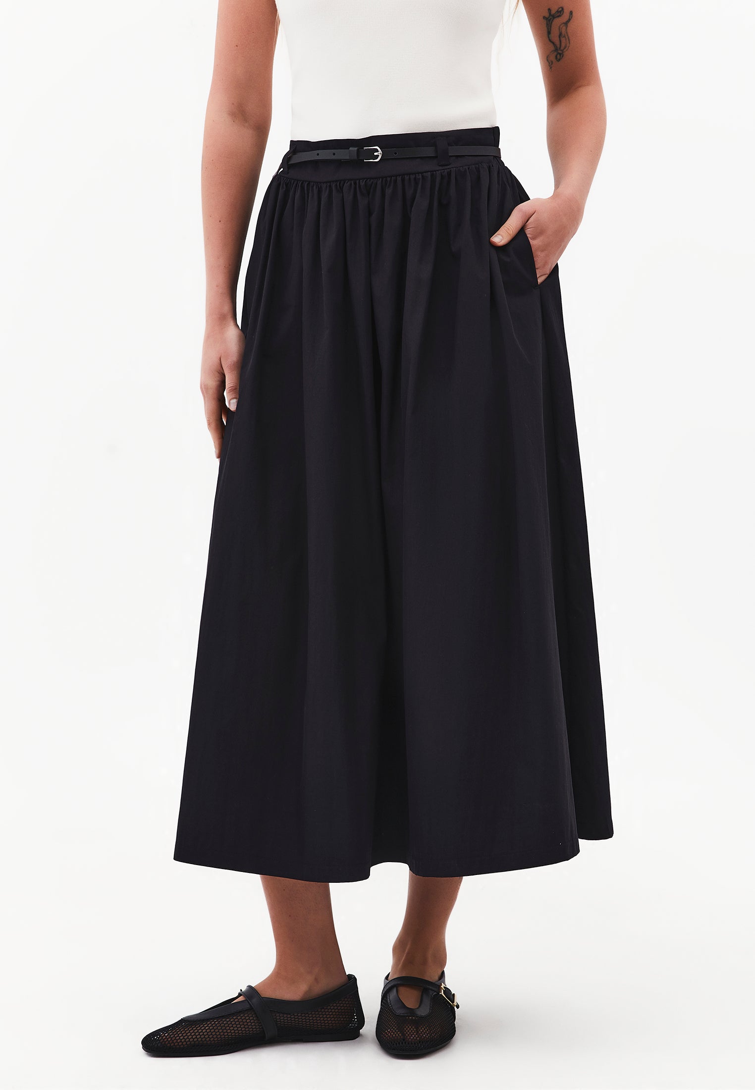 Long Flared Skirt - BLACK