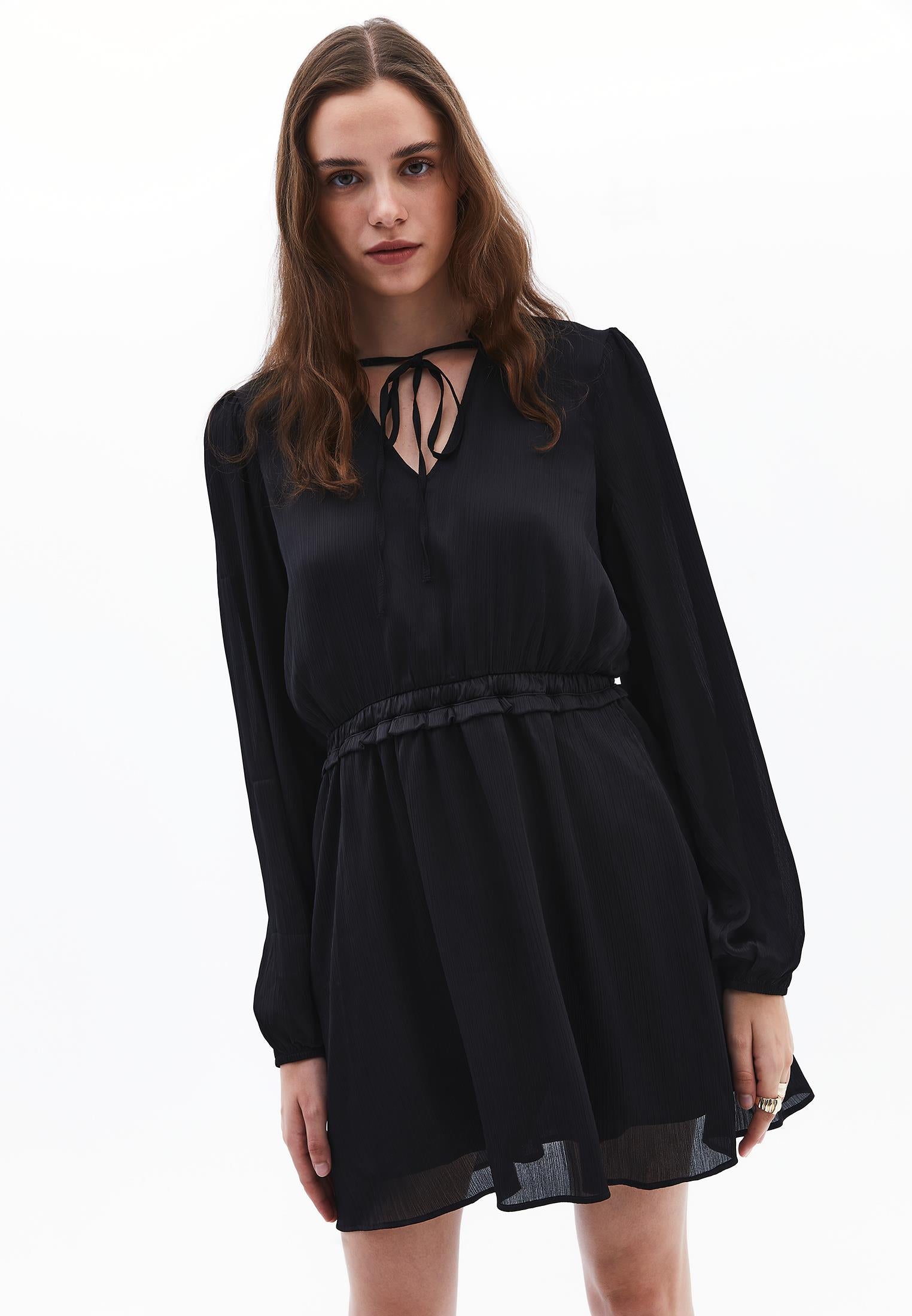 Short V-Neck Dress - BLACK