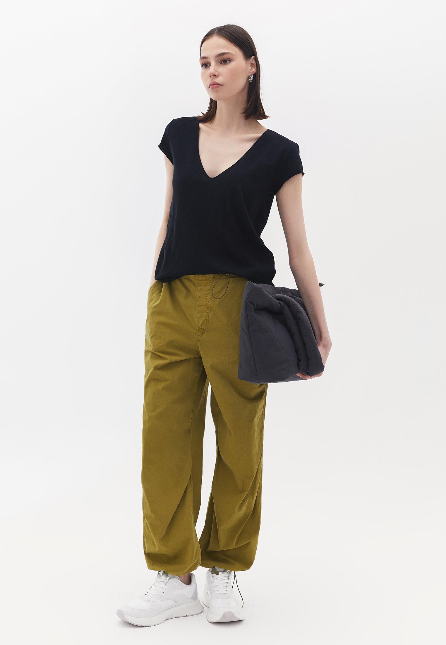 V Neck Loose T-Shirt - BLACK