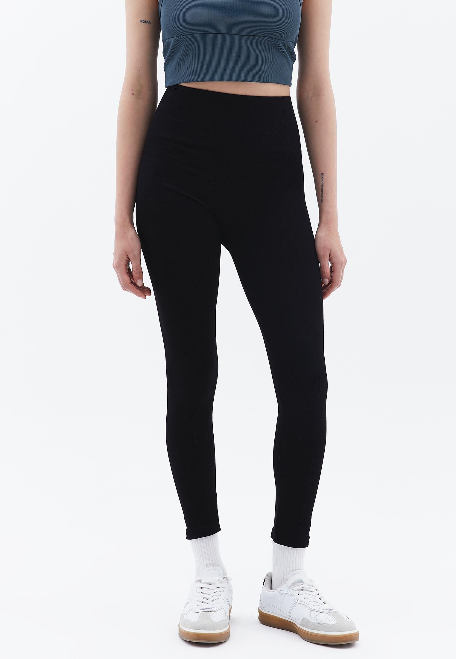 High Waist Elastic Leggings - BLACK