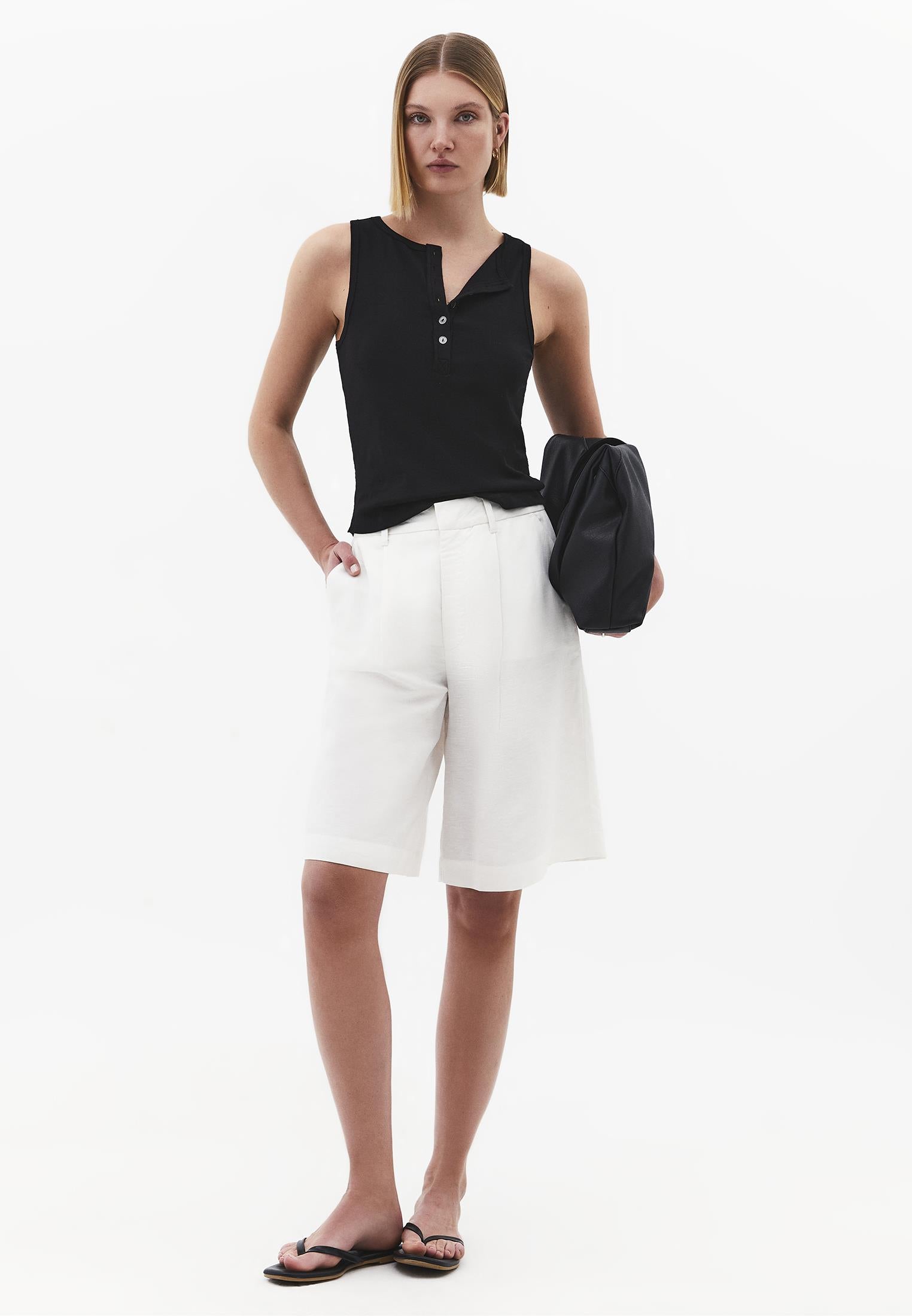 Crew Neck Button Detailed Tank Top - BLACK
