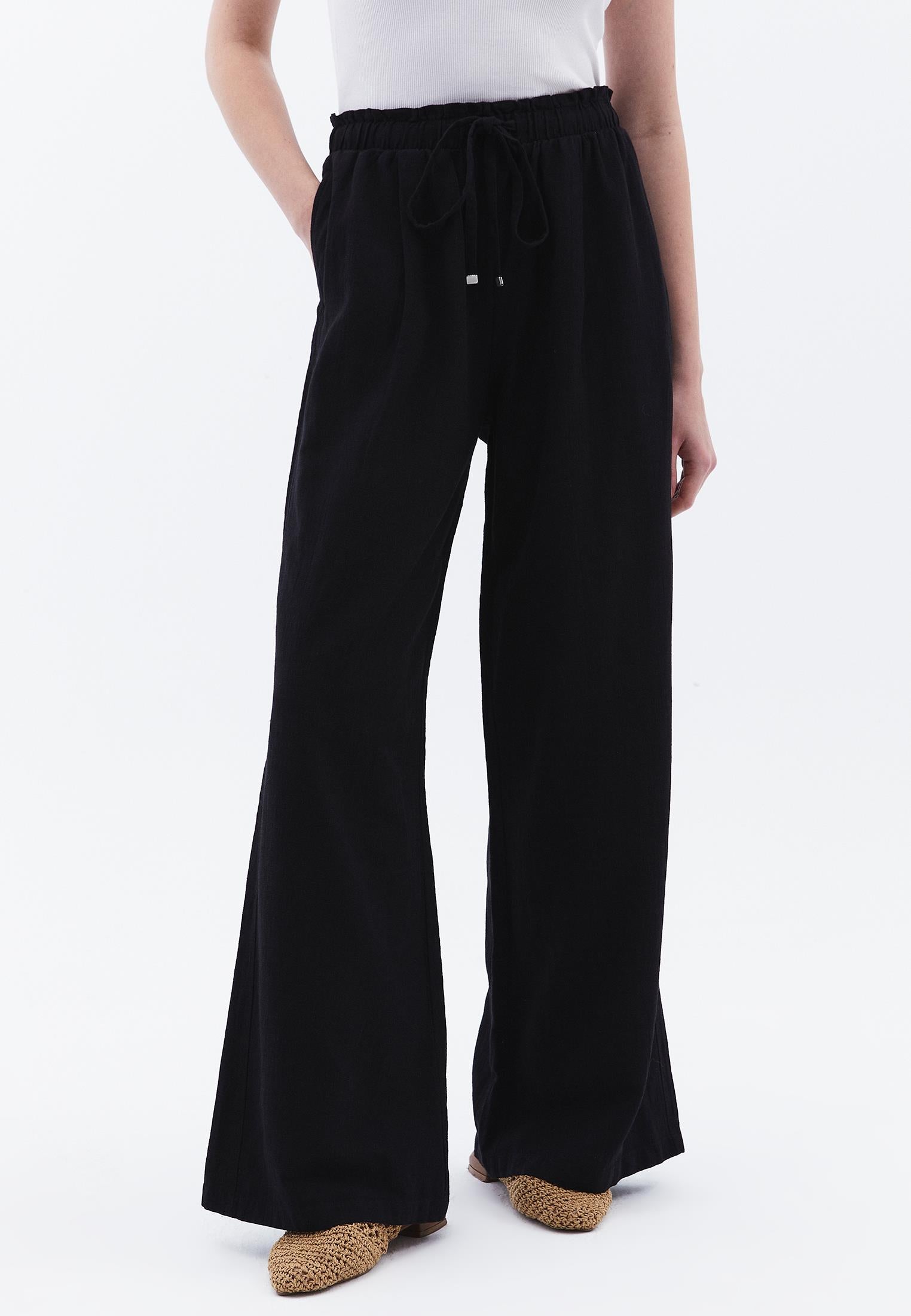 Wide Leg High Waist Pants - BLACK