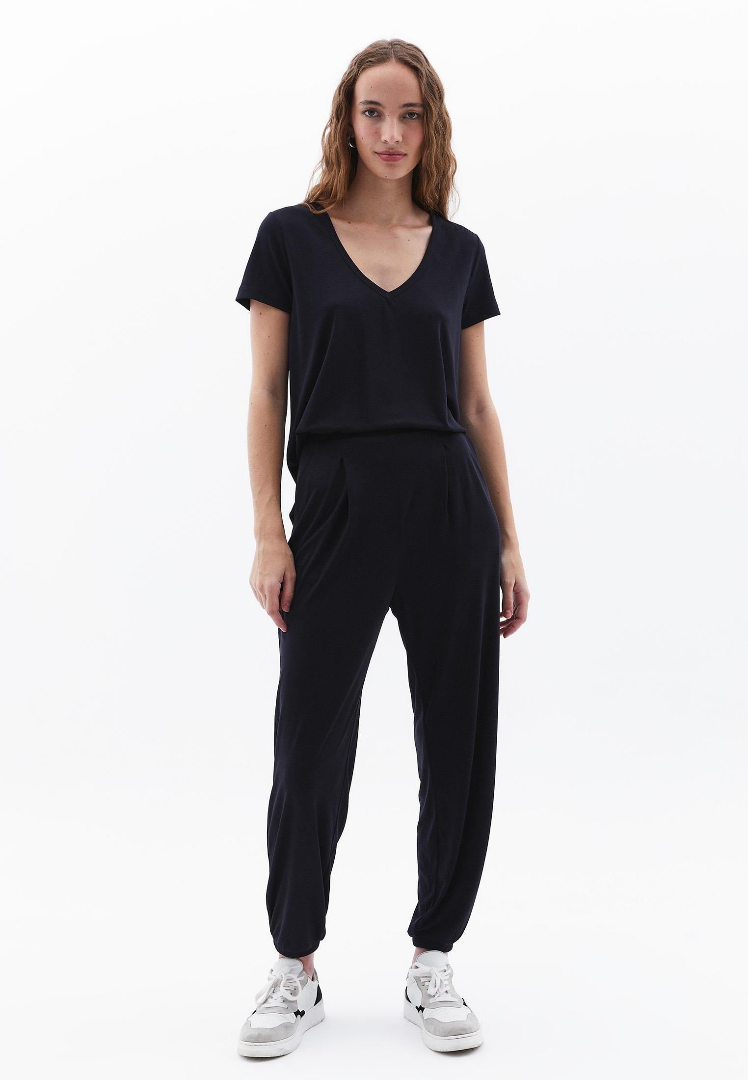 V Neck Loose Fit T-Shirt - BLACK