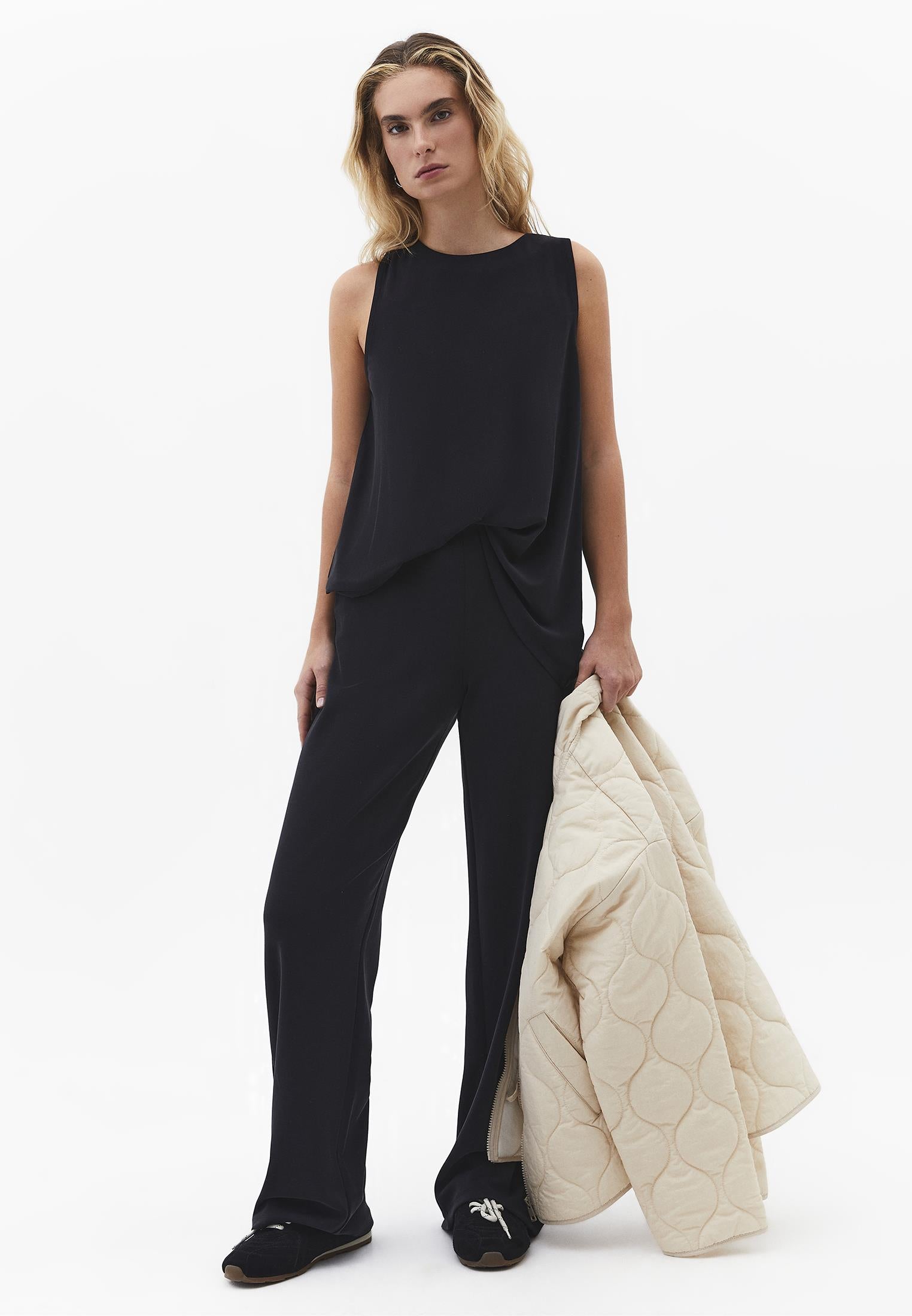 Crew Neck Loose Fit Tank Top - BLACK