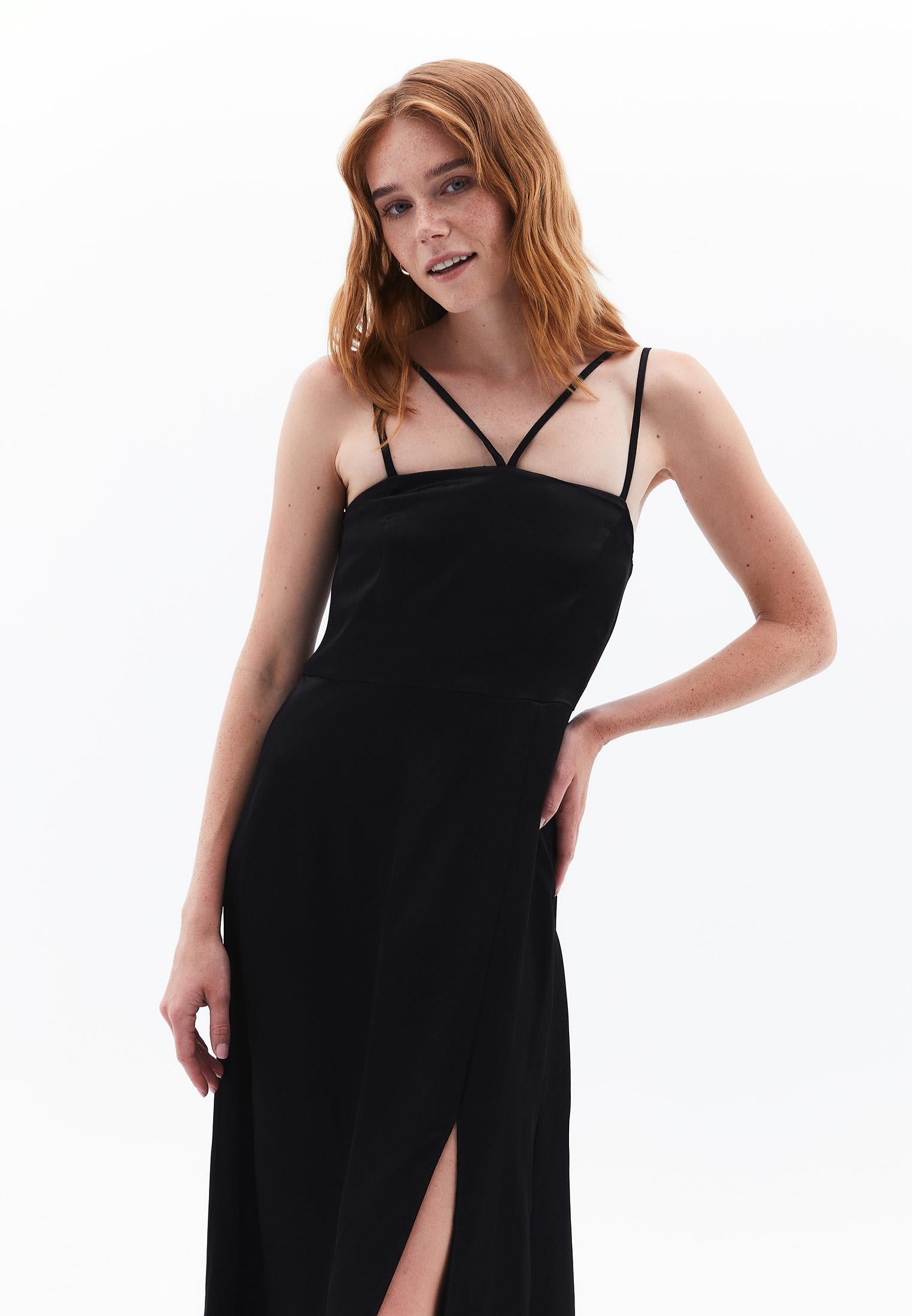 Square Neck Midi Dress - BLACK