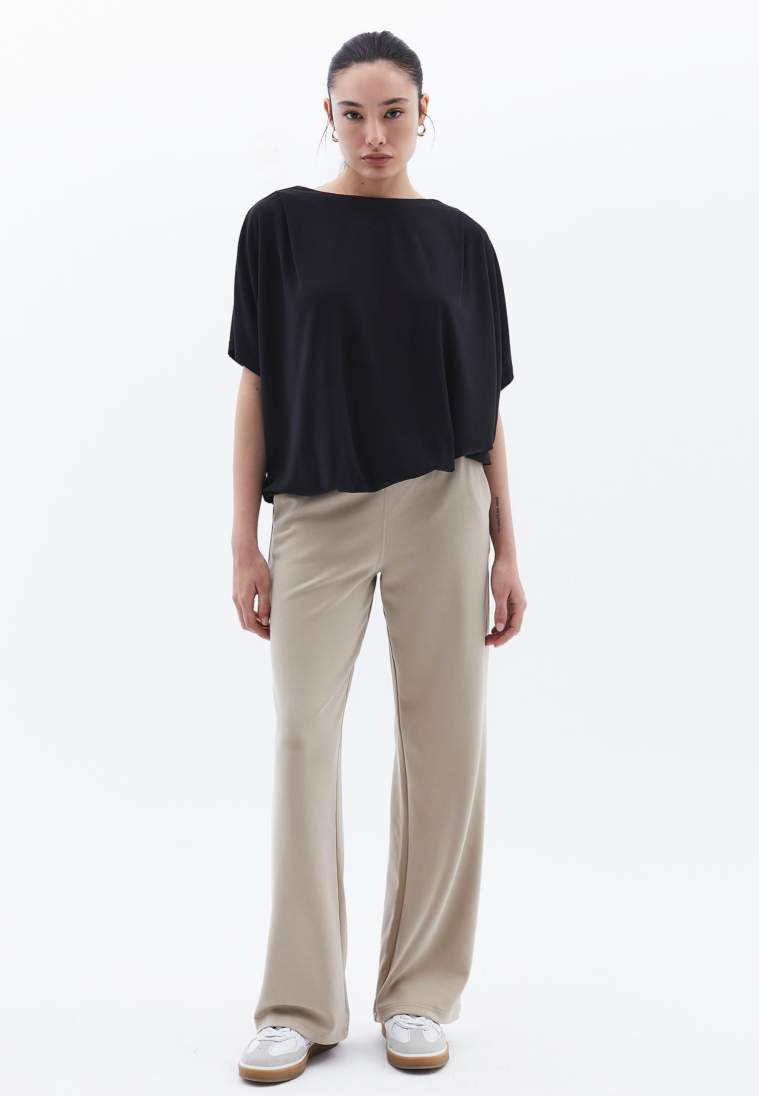Boat Neck Batwing Sleeve Oversize Tunic T-Shirt - BLACK