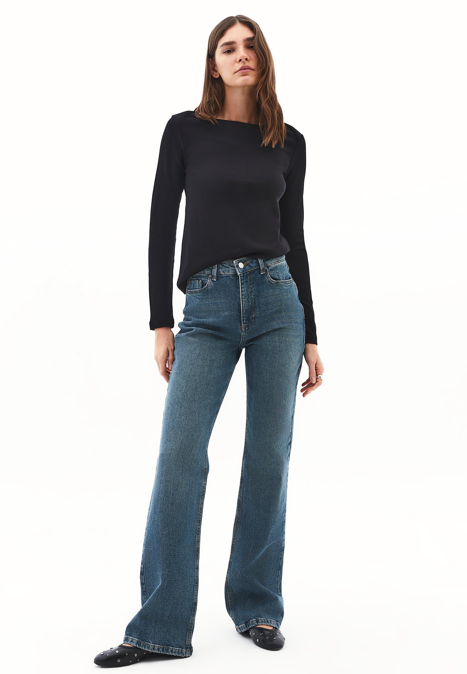 Boat Neck T-Shirt - BLACK