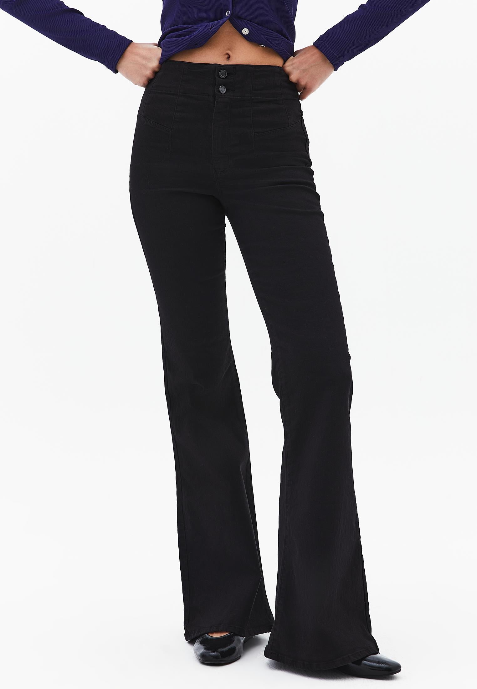 Standard Length Ultra High Waist Flared Pants - BLACK