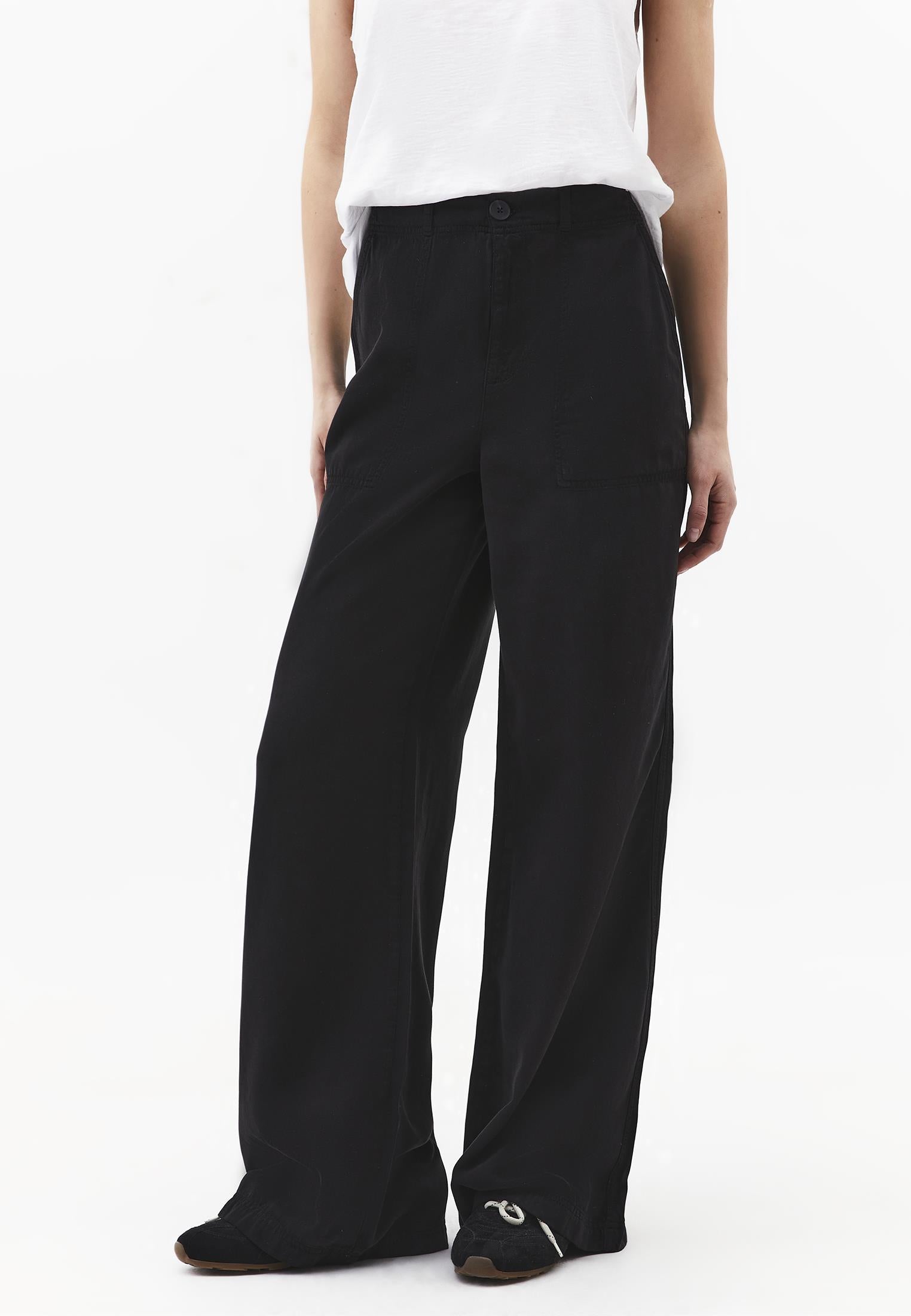 High Waist Pocket Detailed Wide Leg Pants - BLACK