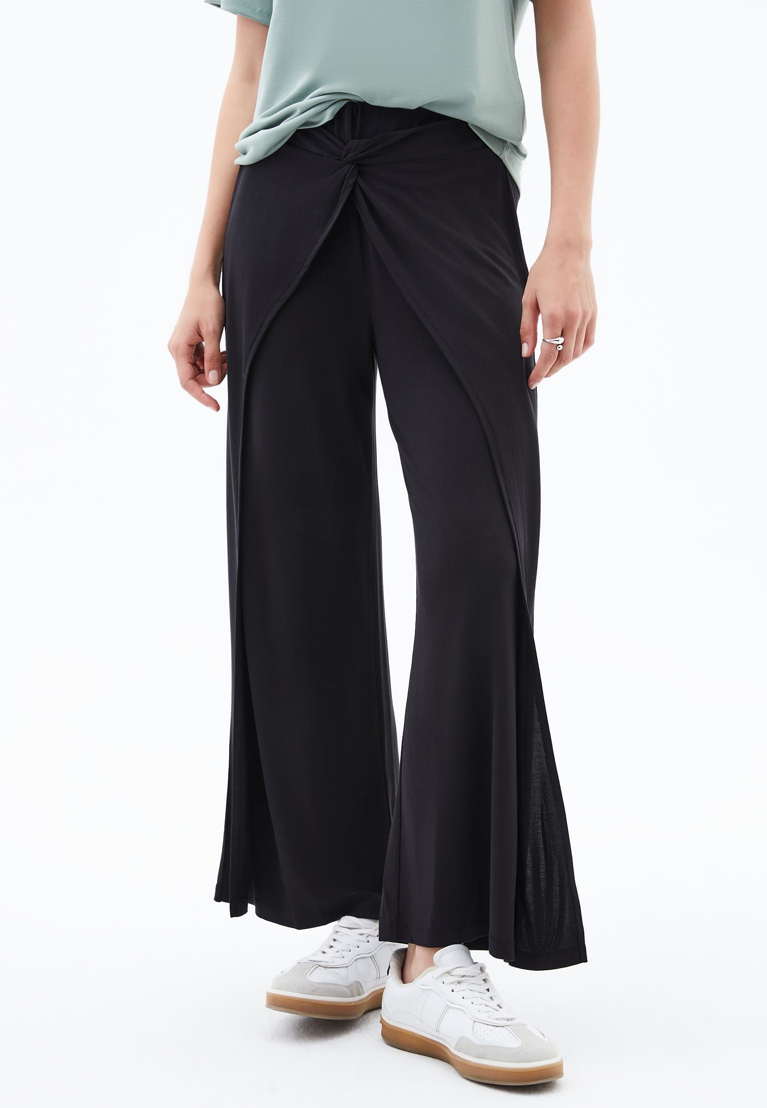 Wide Leg Regular Waist Trousers - BLACK