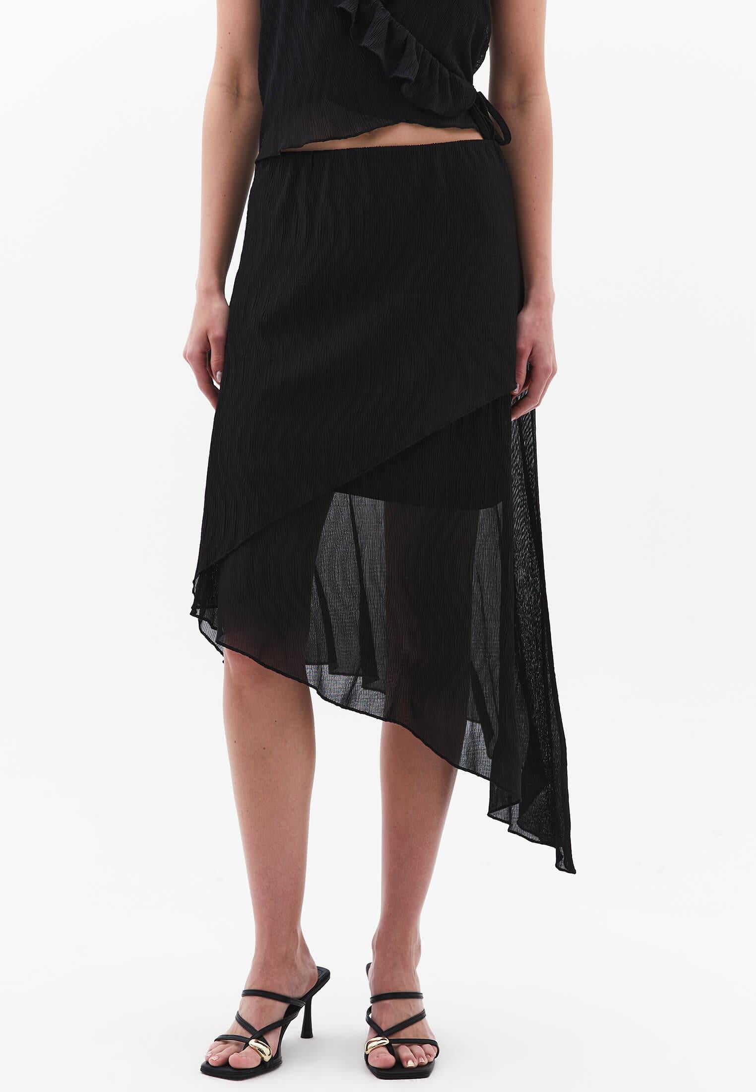 Wrap High Waist Maxi Skirt - BLACK