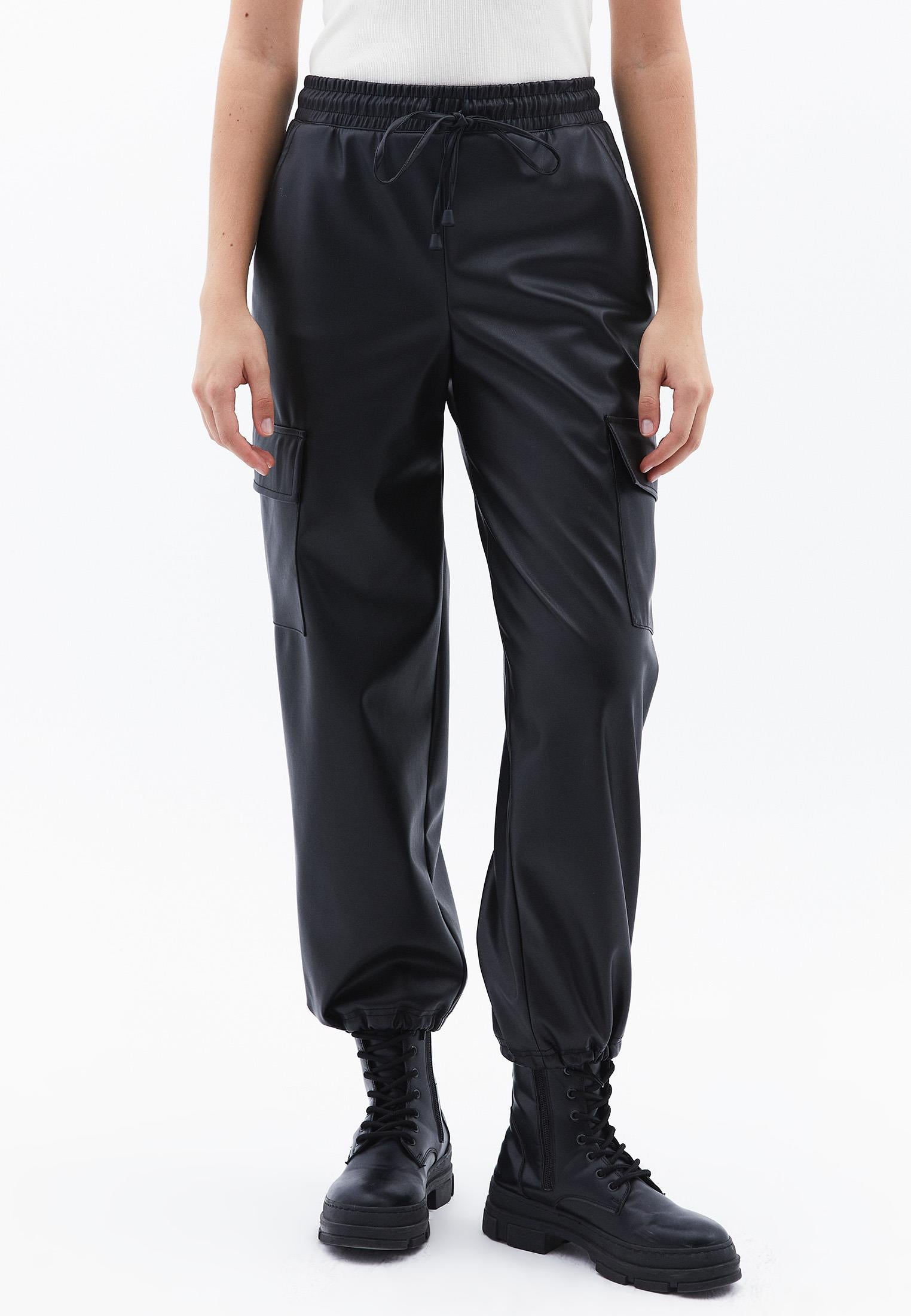 Jogger High Waist Leather Pants - BLACK