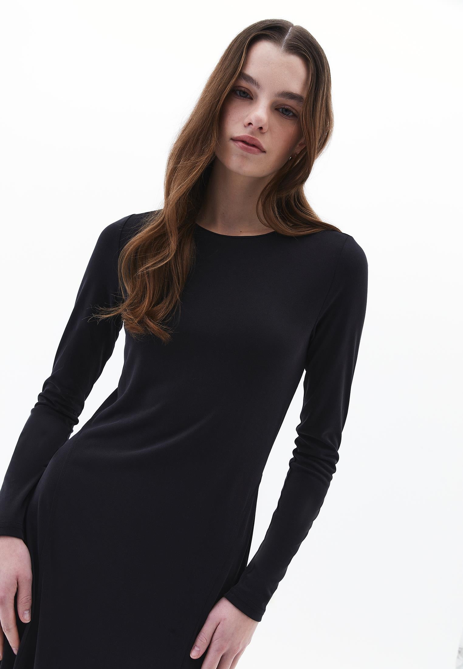 Crew Neck Fashion Dress - BLACK