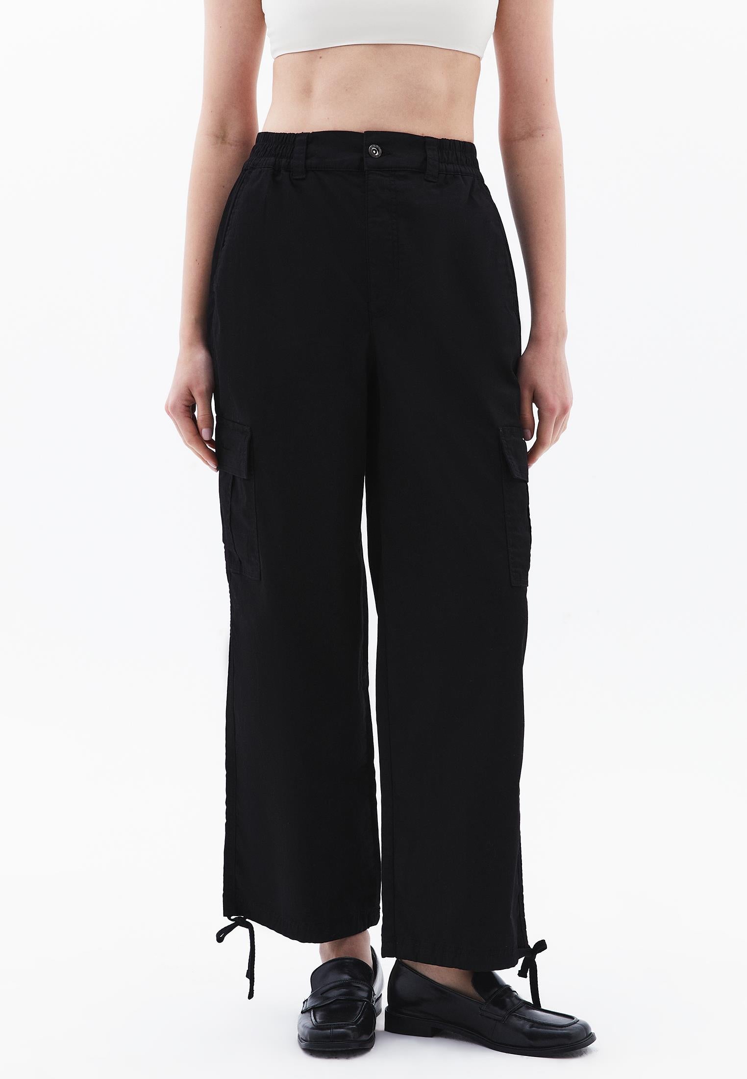 Wide Leg Cargo Pants - BLACK
