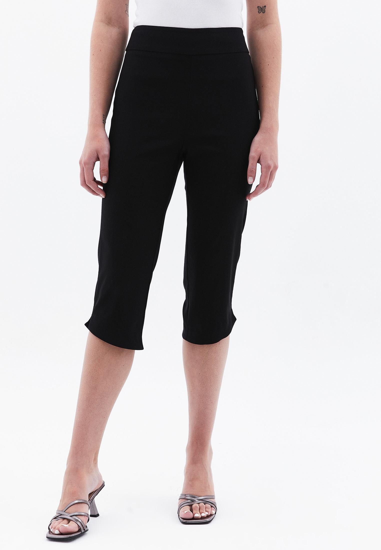 Normal Waist Slim Leg Capri Shorts - BLACK
