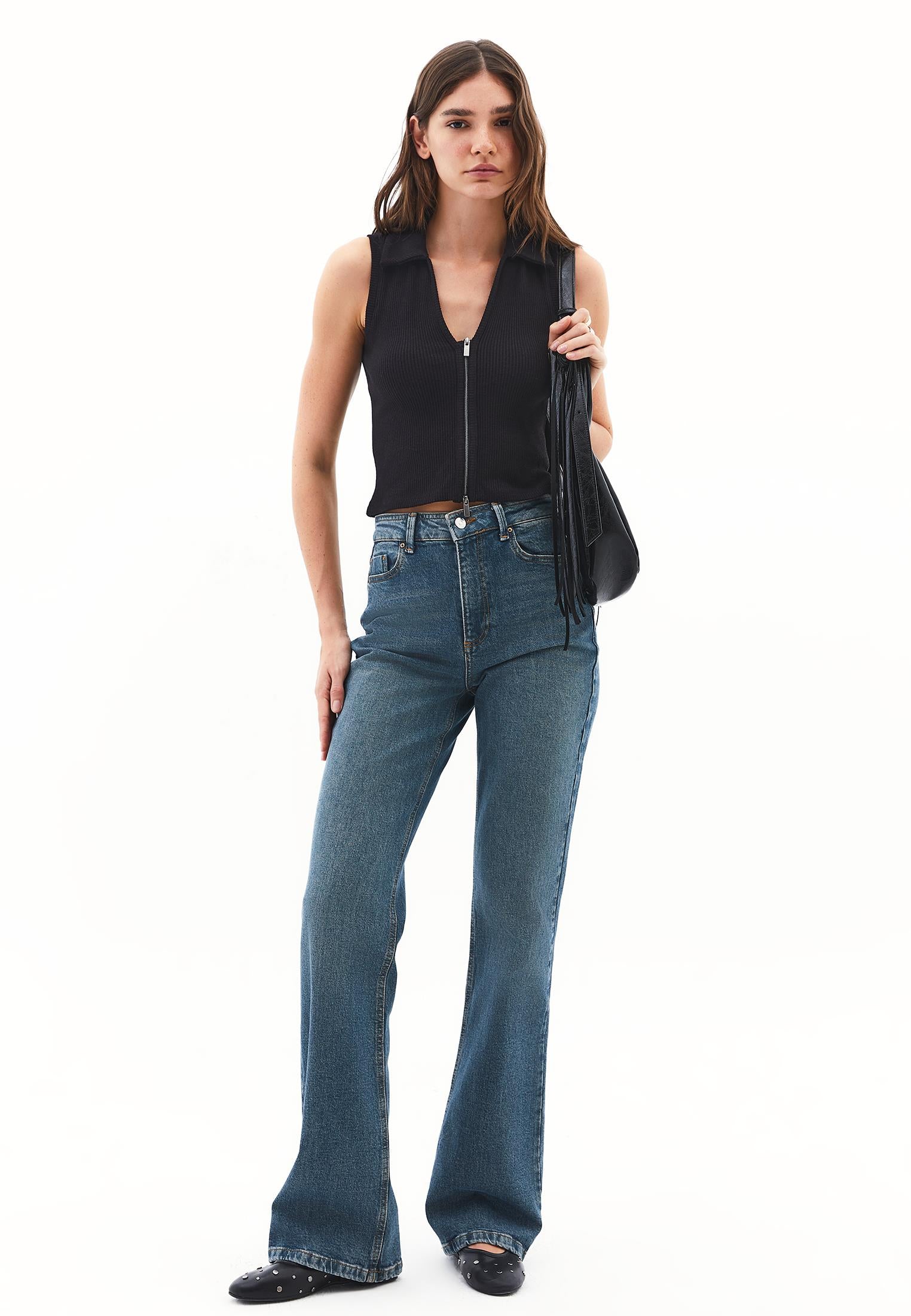 Polo Collar Zip Detailed Tank Top - BLACK