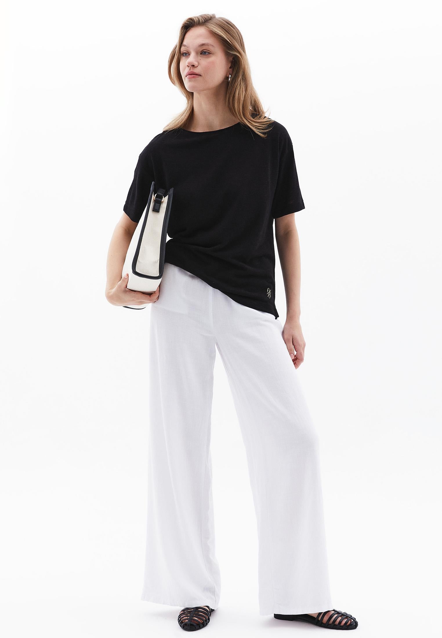 Boat Neck Loose T-Shirt - BLACK