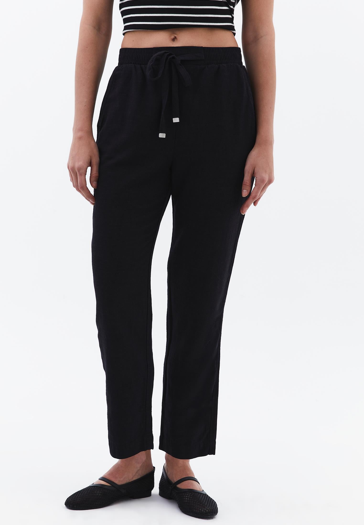 Elastic Carrot Fit Trousers - BLACK