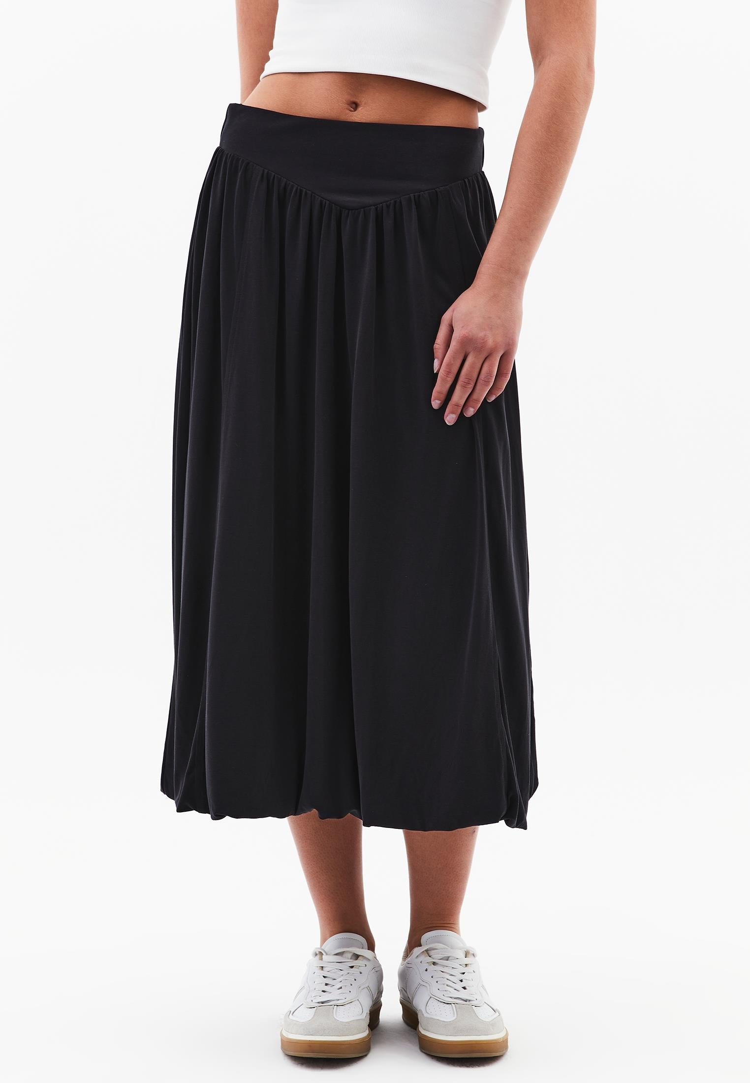 Balloon Form Midi Skirt - BLACK