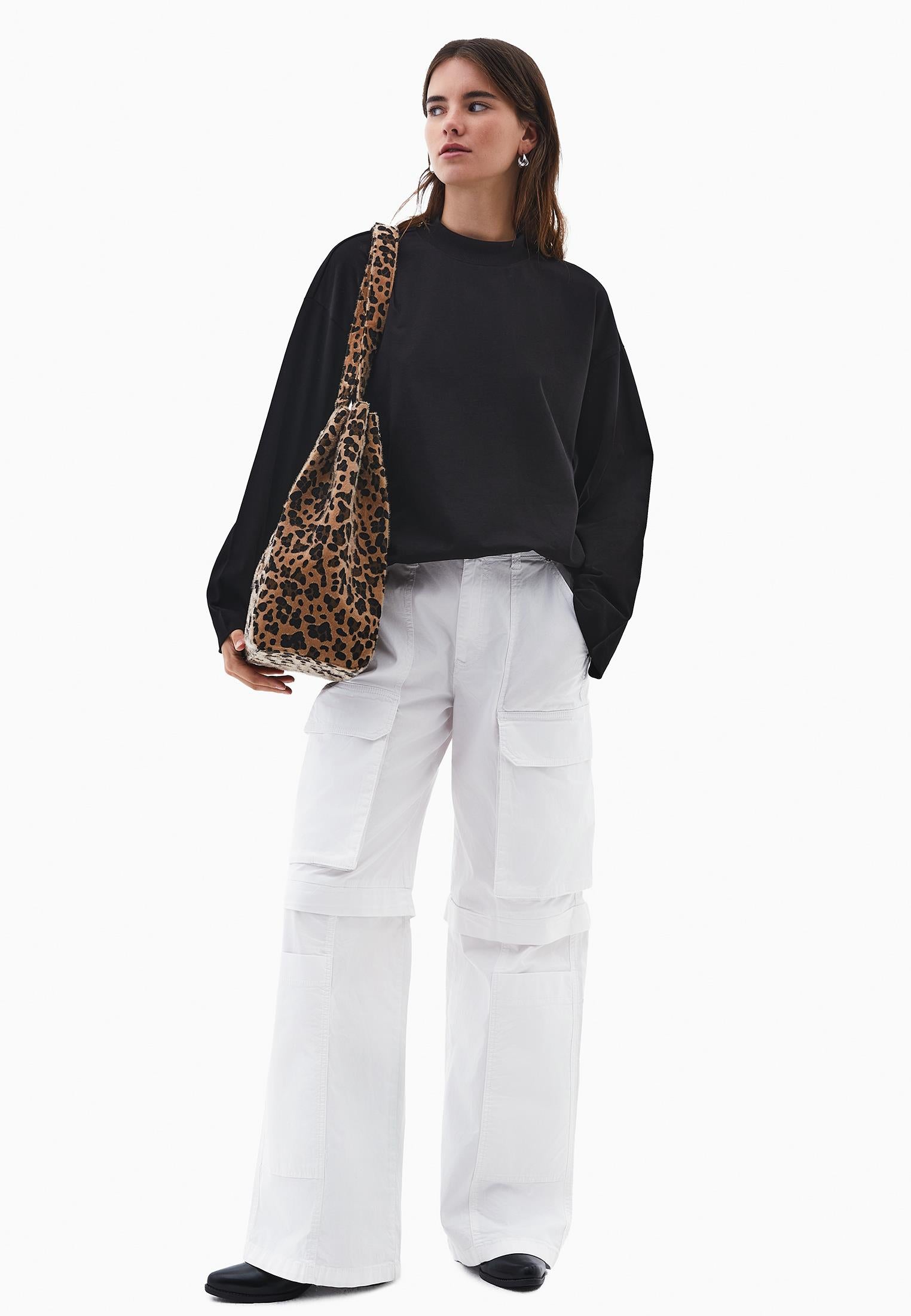 High Neck Oversize T-Shirt - BLACK