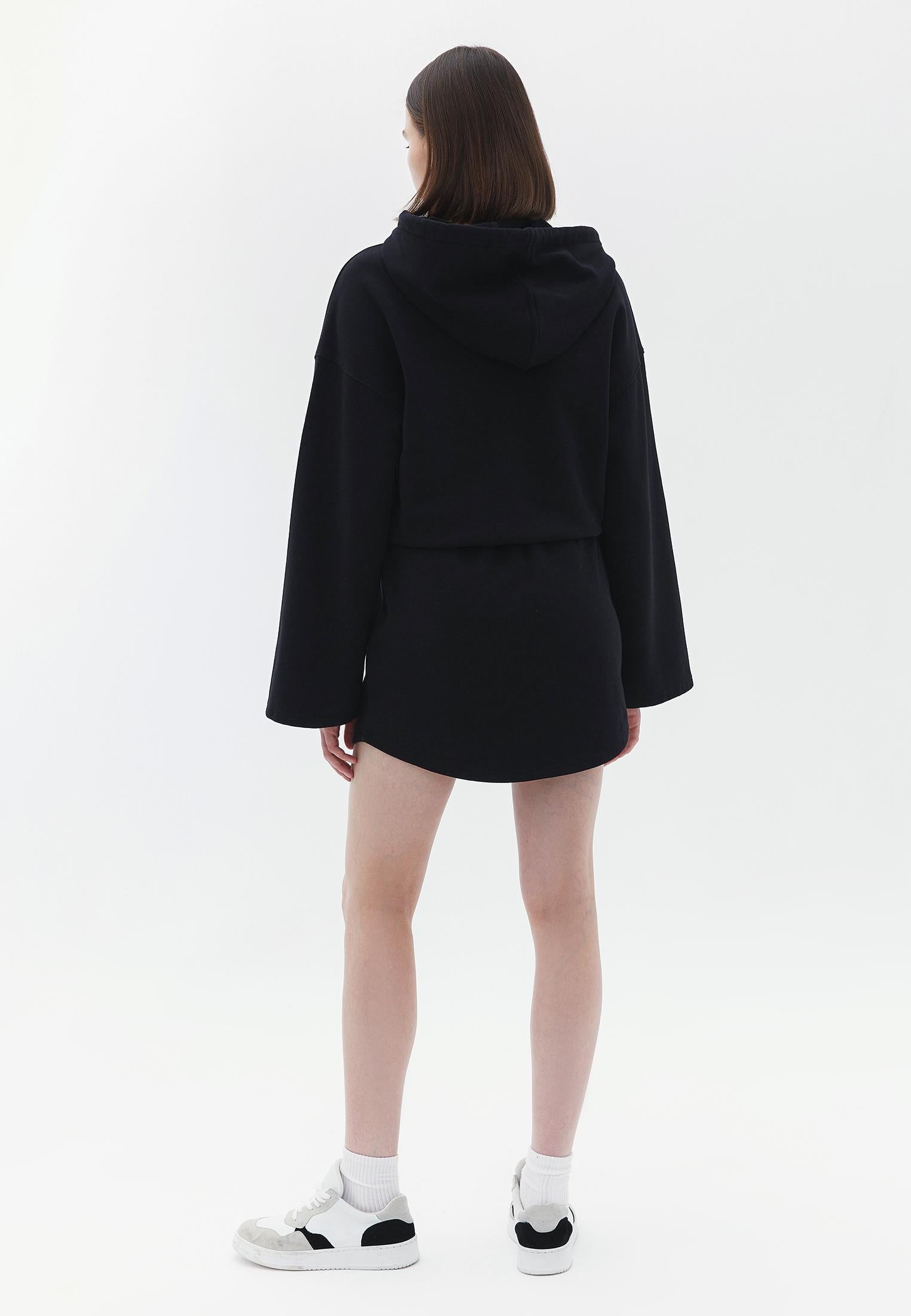 Short Hoodie Long Sleeve Dress - BLACK