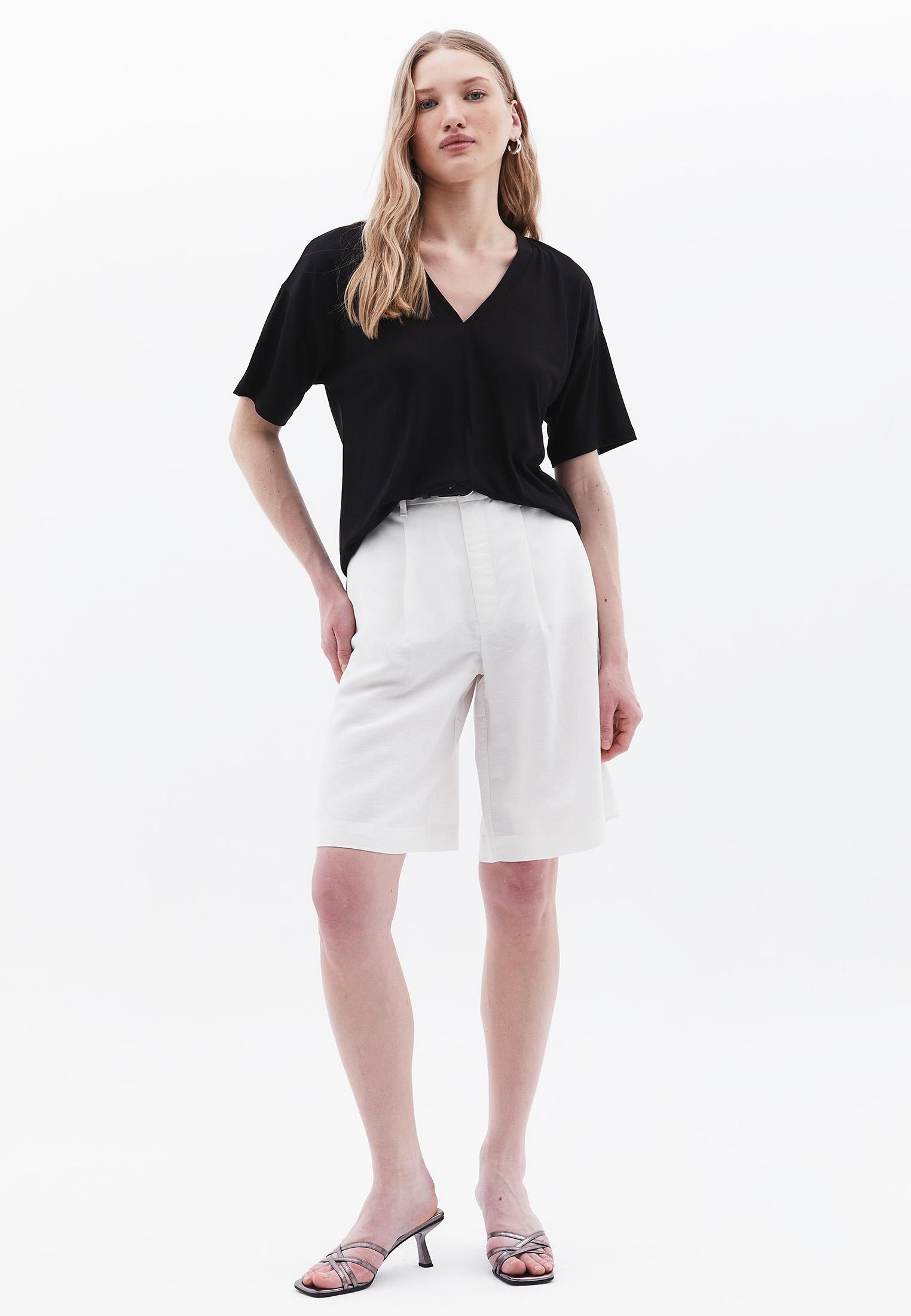 V Neck Oversize Short Sleeve T-Shirt - BLACK