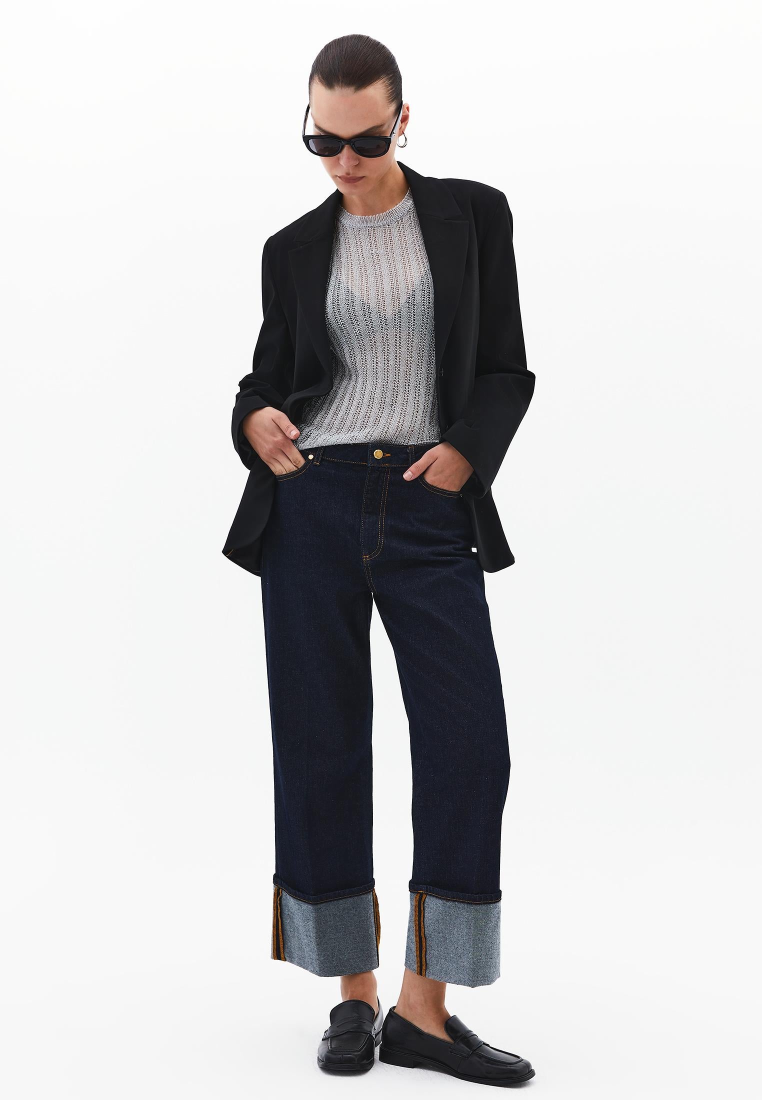 Oversize Blazer With Button Details - BLACK
