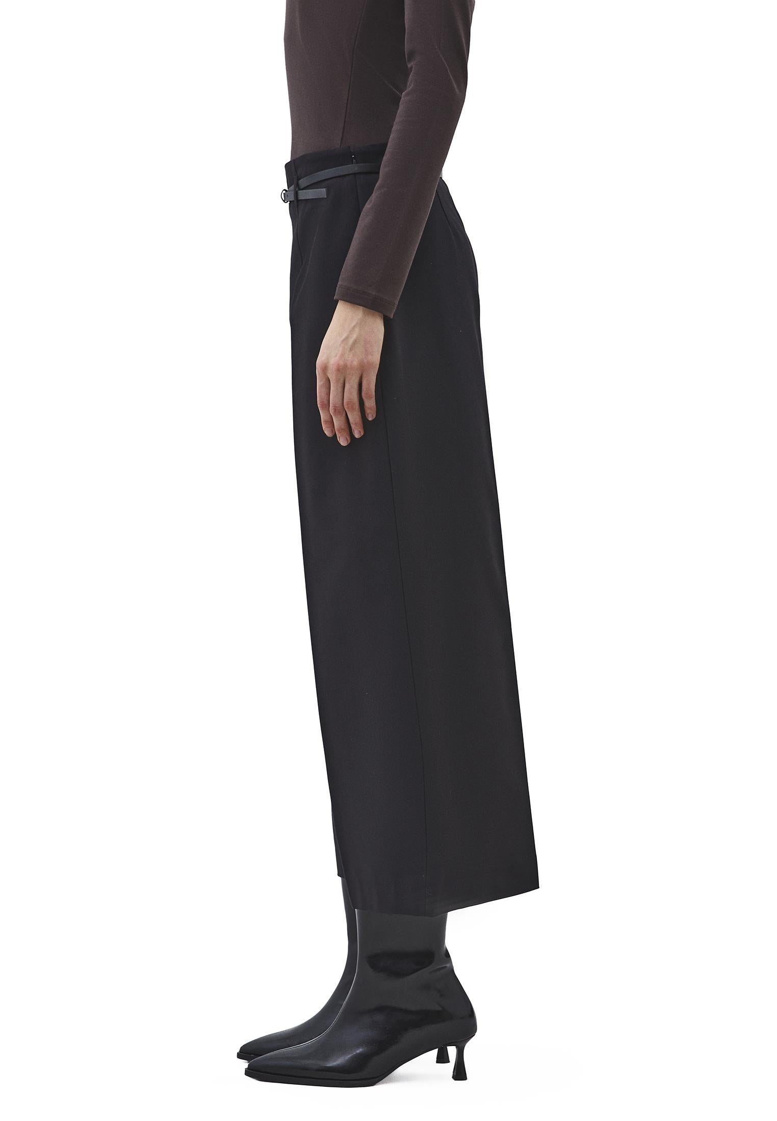 Ultra High Waist Belted Culotte Pants - BLACK