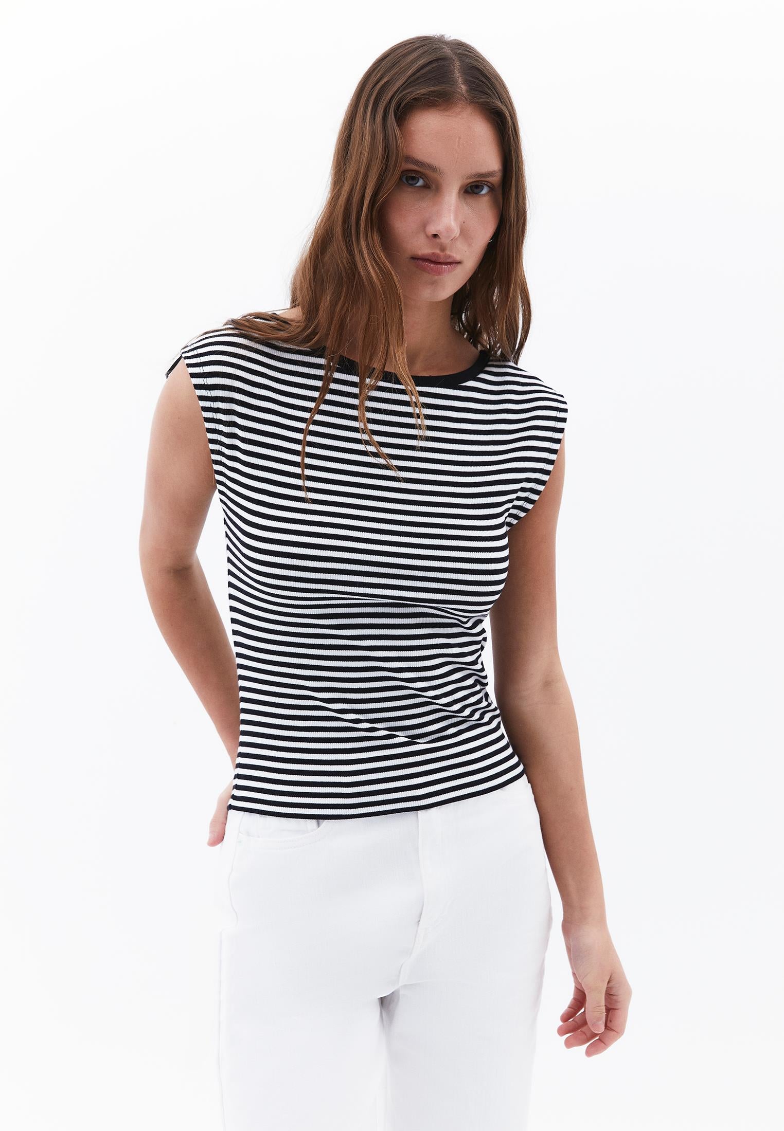 Boat Neck Bodycon T-Shirt - WHITE/BLACK