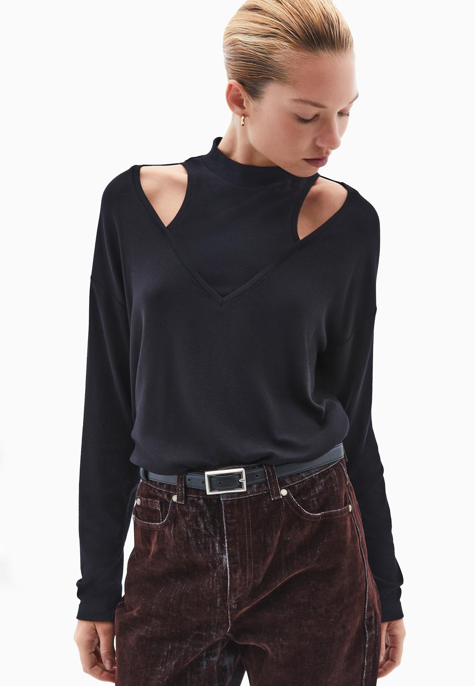 High Neck Oversize T-Shirt - BLACK