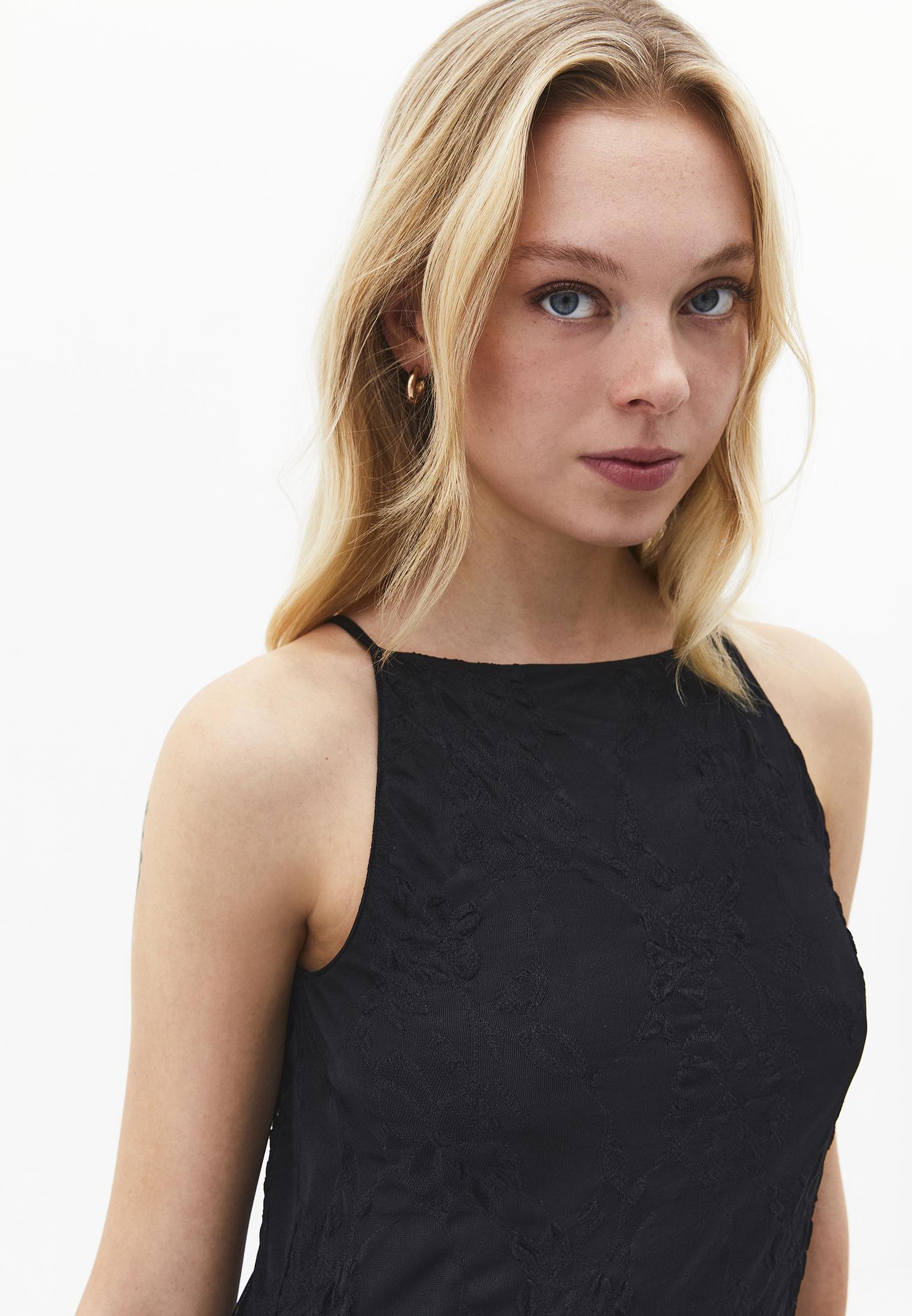 Sleeveless Long Dress With Crew Neck - BLACK