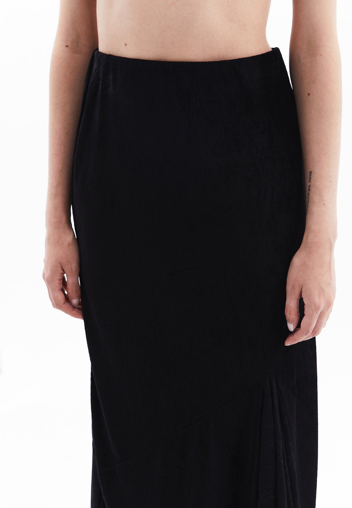 Long Elasticated Flared Skirt - BLACK