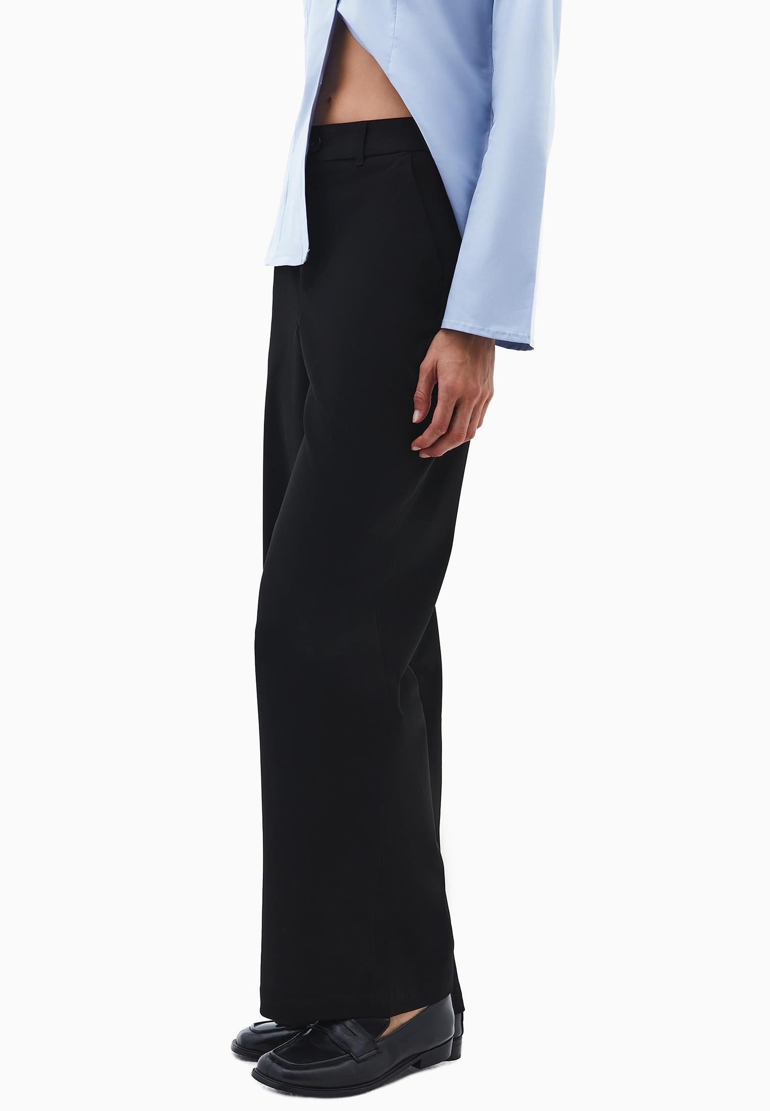 Regular Waist Straight Leg Long Pants - BLACK